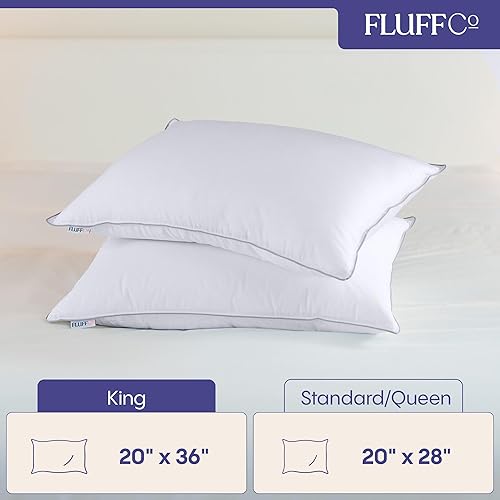 Miniatura 4 de FluffCo Juego de 2 almohadas alternativas de plumón tamaño King, almohadas de cama King para dormir, fabricadas en Estados Unidos, superficie de