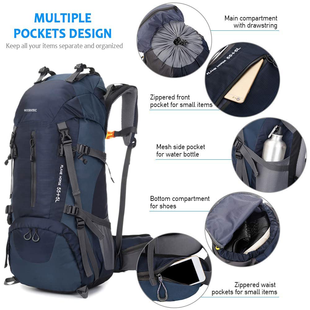 50L Imperméable Sac à Dos Grande Contenance Backpack 60L Mountaineering Sac à Dos Travel Backpack avec Housse De Pluie Étanche pour Les Voyages en Plein air Escalade Camping