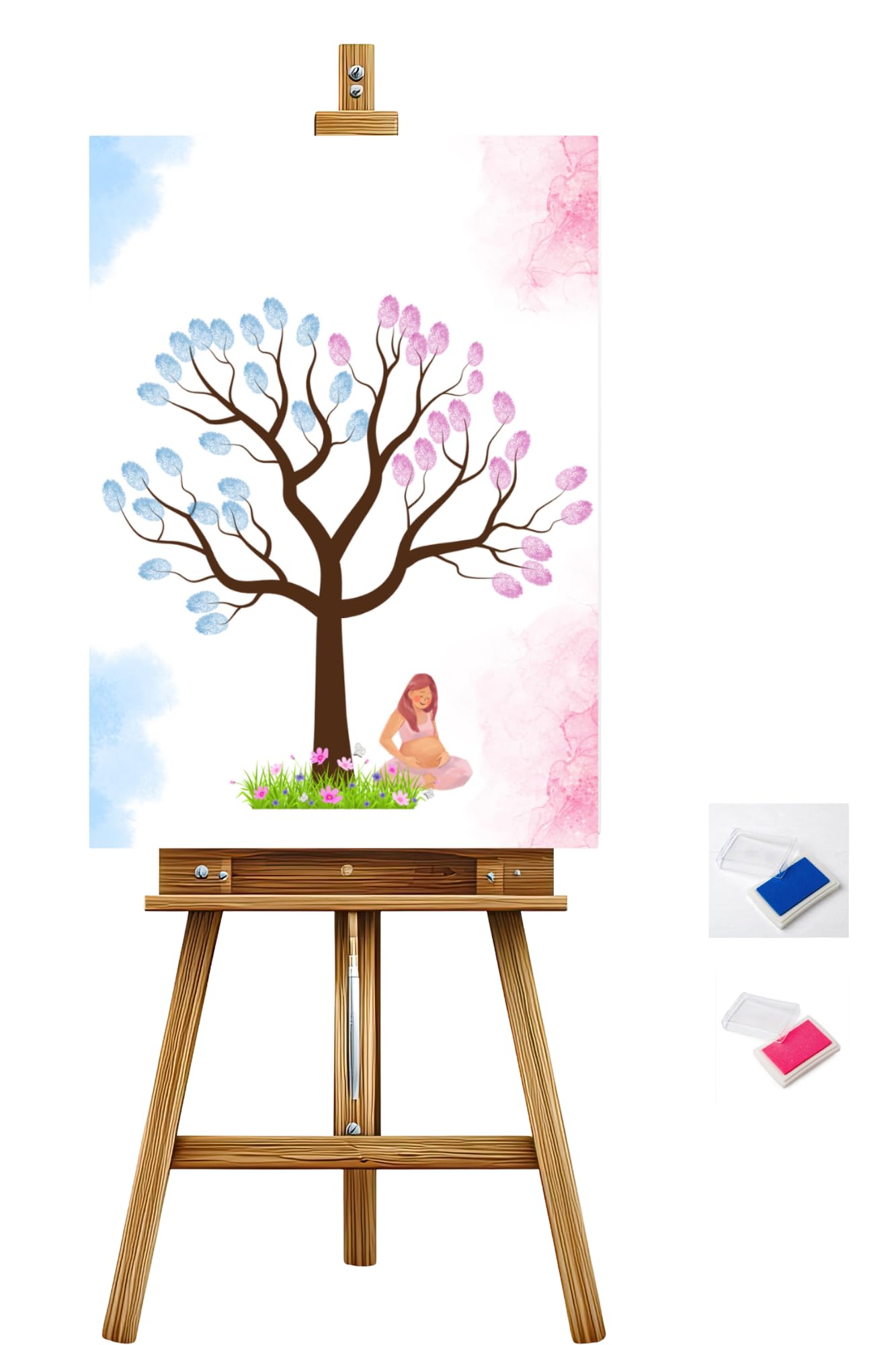 Libro delle firme Bebe Gender Reveal rivelazione di genere| Albero delle impronte promemoria Dolce Aspetta| Carta Acquerello Nascita| Libro Evento Personalizzabile, senza cornice, non