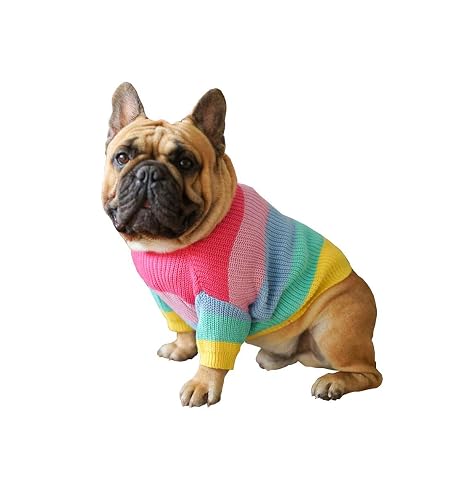 Khemn Suéter de punto arcoíris para perro, ropa bonita para bulldog francés, bulldog inglés