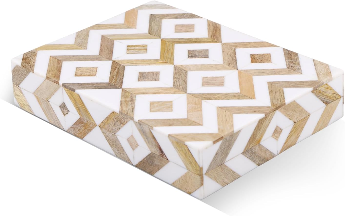 Handicrafts Home Handmade Decorative Storage Box with Lid - Jewelry Organizer, Keepsake Holder & Gift Box, Decor, Marquet Array Pattern Made with Resin Inlay & Wood,cajas organizadoras –6X8X1.5 In