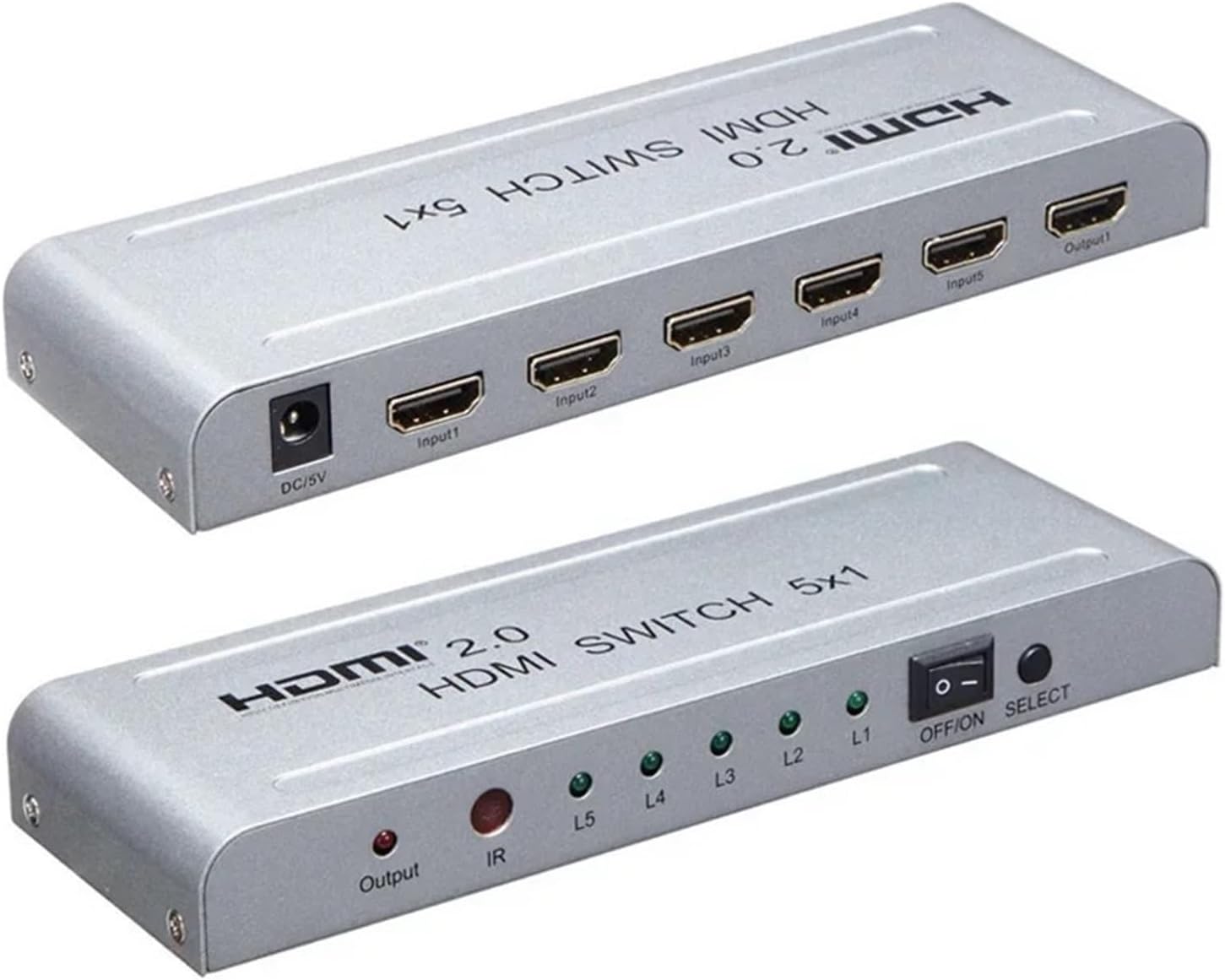 HDMI 2.0 Switch Box 5x1 HDMI Switcher Audio Video Converter 4K 60Hz 1080P 5 in 1 Out for PS*3 PS*4 HD Camera PC DVD to TV Monitor(with EU Plug)