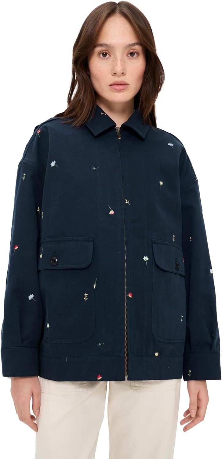 THE GREAT. Women's The Folsom Jacket with Tossed Floral Embroidery, Navy, S