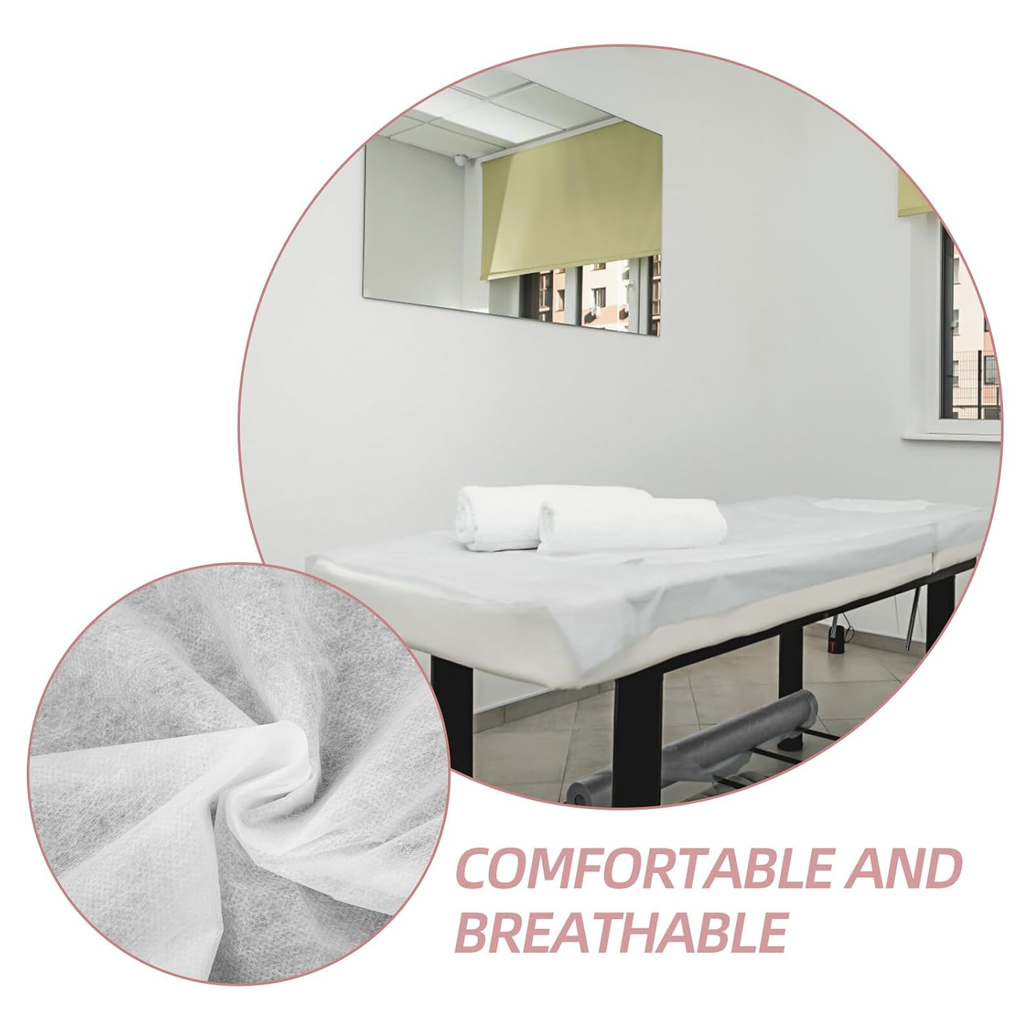 Disposable Massage Table Sheets 100pcs Non-woven Bed Sheets for Spa Travel with Hole Breathable Waterproof White 190x80cm