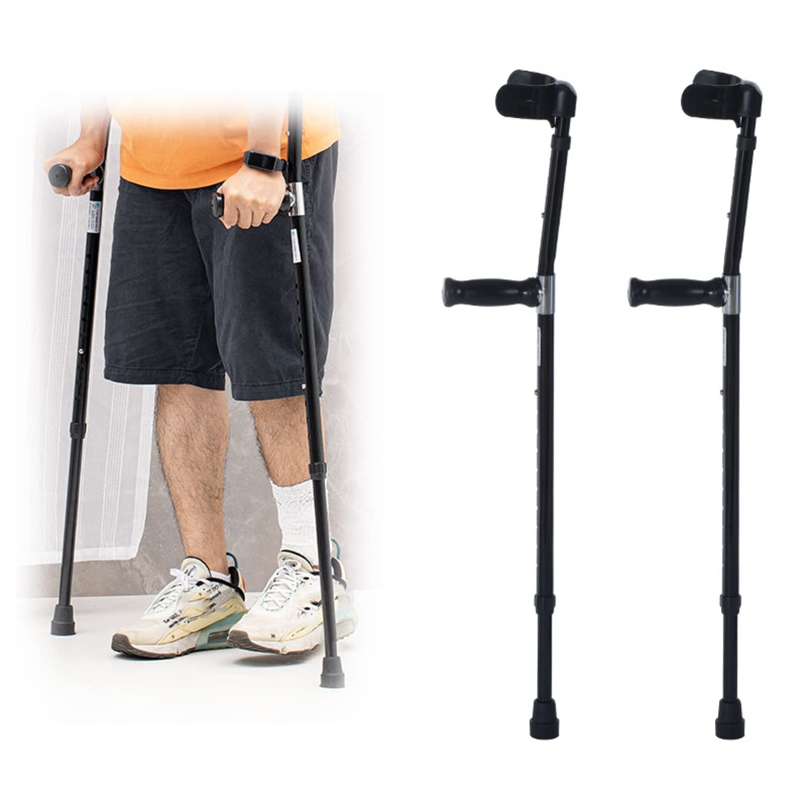 Muletas de antebrazo para adultos, muletas ergonómicas de aluminio, con reposabrazos, 10 engranajes de altura ajustable, altura aplicable: 140-190 cm (color: negro, tamaño: 1 unidad) aniversario Lucky