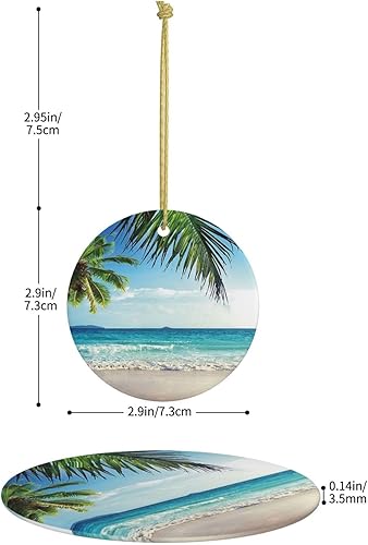 Miniatura 4 de Árbol de Navidad con estampado tropical de palmera hawaiana, playa, árbol de Navidad colgante de cerámica de forma redonda, para reuniones