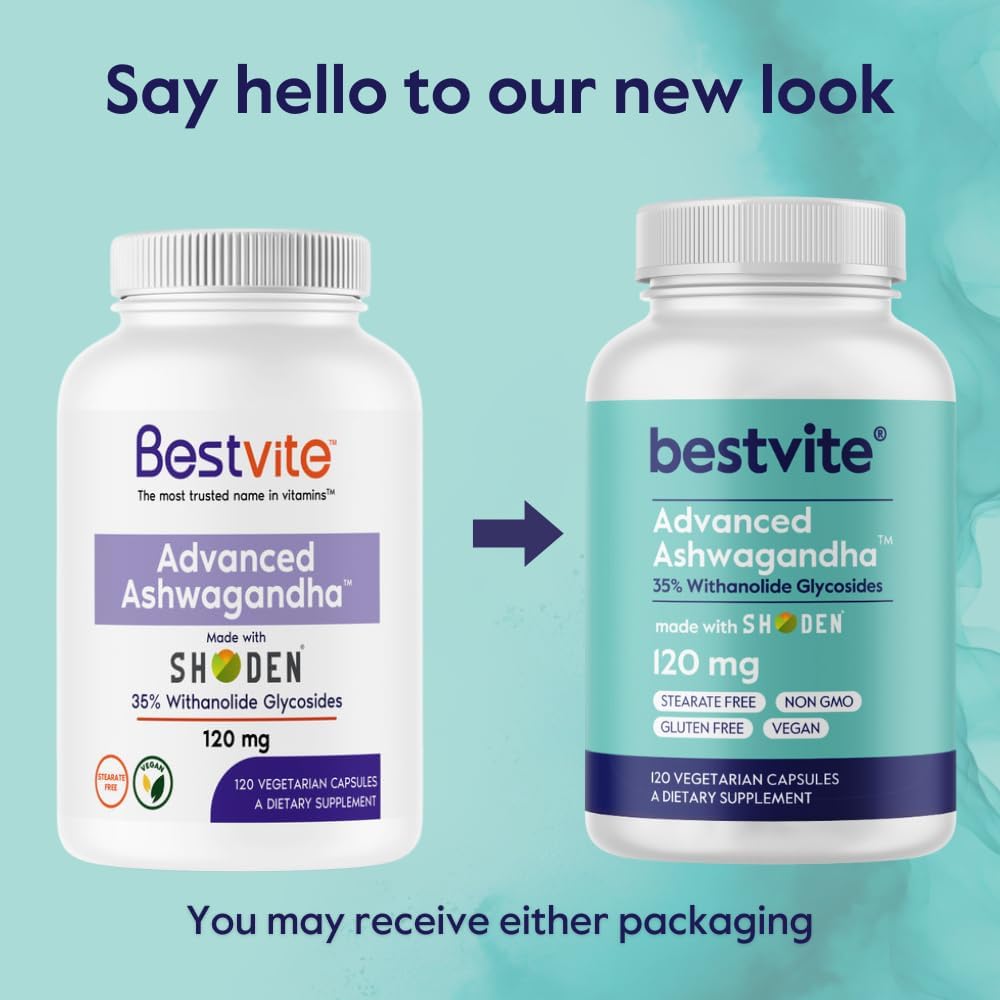 BESTVITE Advanced Ashwagandha 120mg w/Shoden (120 Vegetarian Capsules) - Clinically Studied Containing Industry Leading 35% Withanolide Glycosides - No Stearates - Vegan - Non GMO - Gluten Free - Image 7