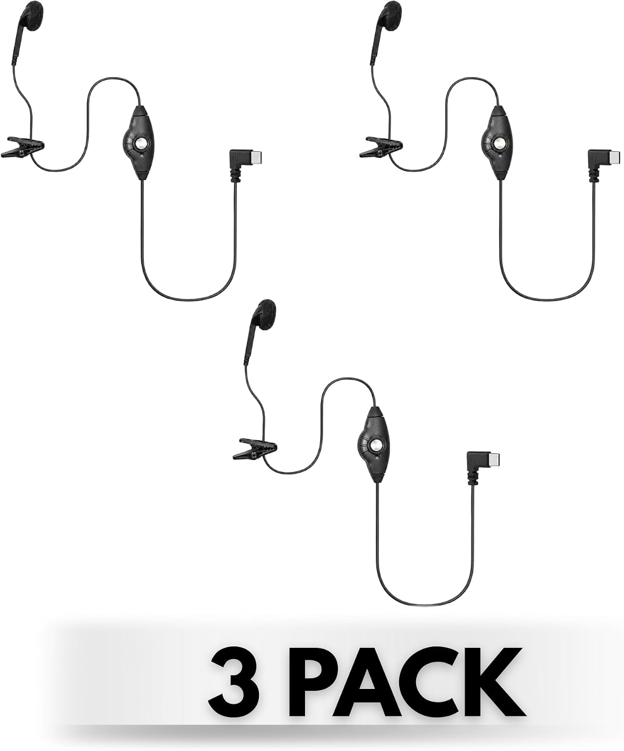 S26 PTT Earpiece USB C - Earbuds with PTT Button and Mic (for Teams, Zello, and Other Walkie Talkie Apps on Android/iOS Smartphones) (3 Pack)