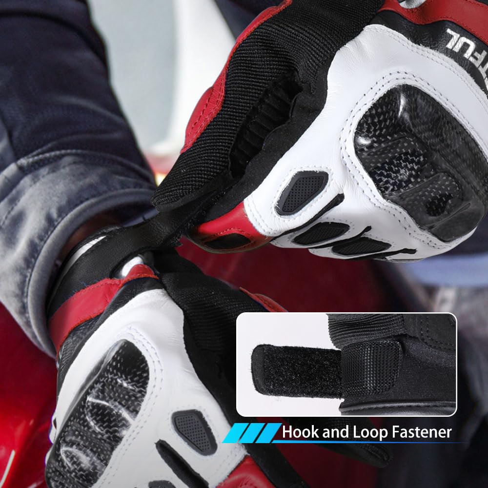 WTACTFUL Guanti moto in pelle di capra con caviglia in carbonio per uomo e donna, touch screen a dita intere, guanti moto per BMX, ATV, MTB, guida, corsa su strada, motocross