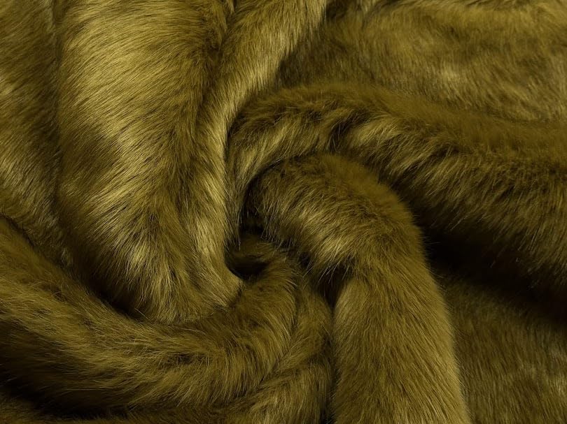 Fausse fourrure de luxe vert mousse imitation poil de prédateur au mètre
