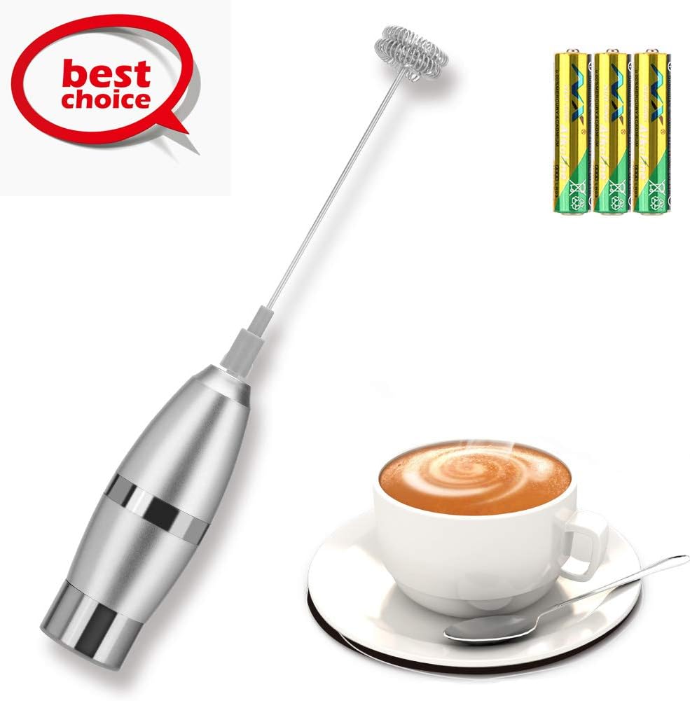 Milk Frother Handheld Battery Operated Electric Stainless Steel Whisk Automatic Foam Maker Drink Mixer for Hot Chocolate Coffee Latte Cappuccino Milkshake(Three Batteries Included)