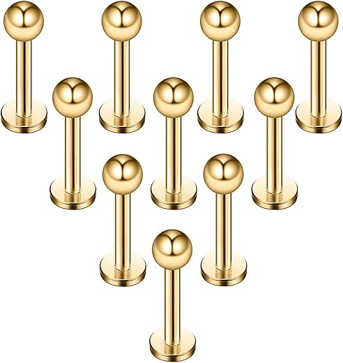 Ruifan 10-24PCS 16G Black Titanium Anodized 316L Stainless Steel 3mm Ball Labret Monroe Lip Ring/Tragus/Helix/Cartilage Ea...