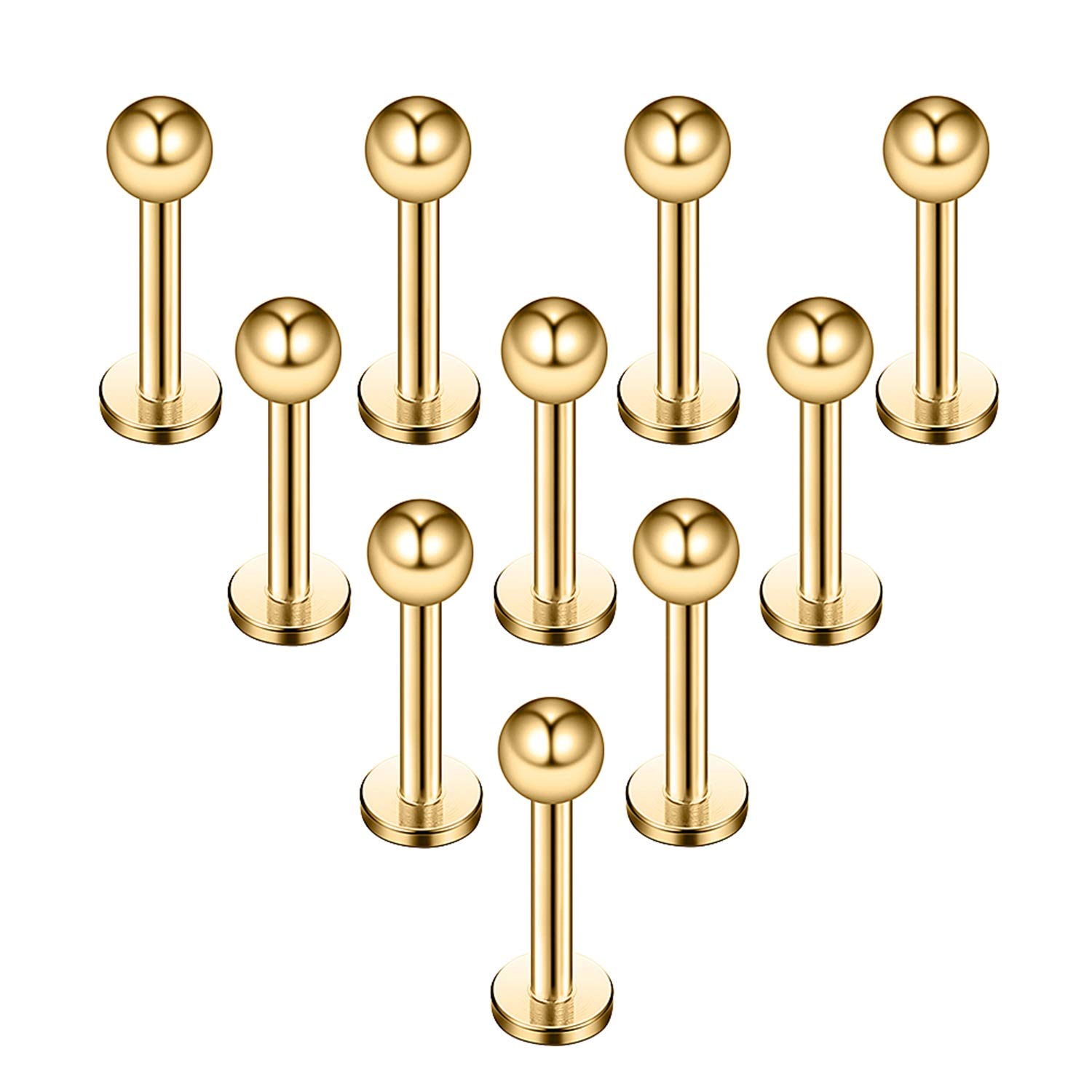 Ruifan 10-24PCS 16G Black Titanium Anodized 316L Stainless Steel 3mm Ball Labret Monroe Lip Ring/Tragus/Helix/Cartilage Earring Stud Barbell,6-12mm Bar Length Body Piercing Jewelry