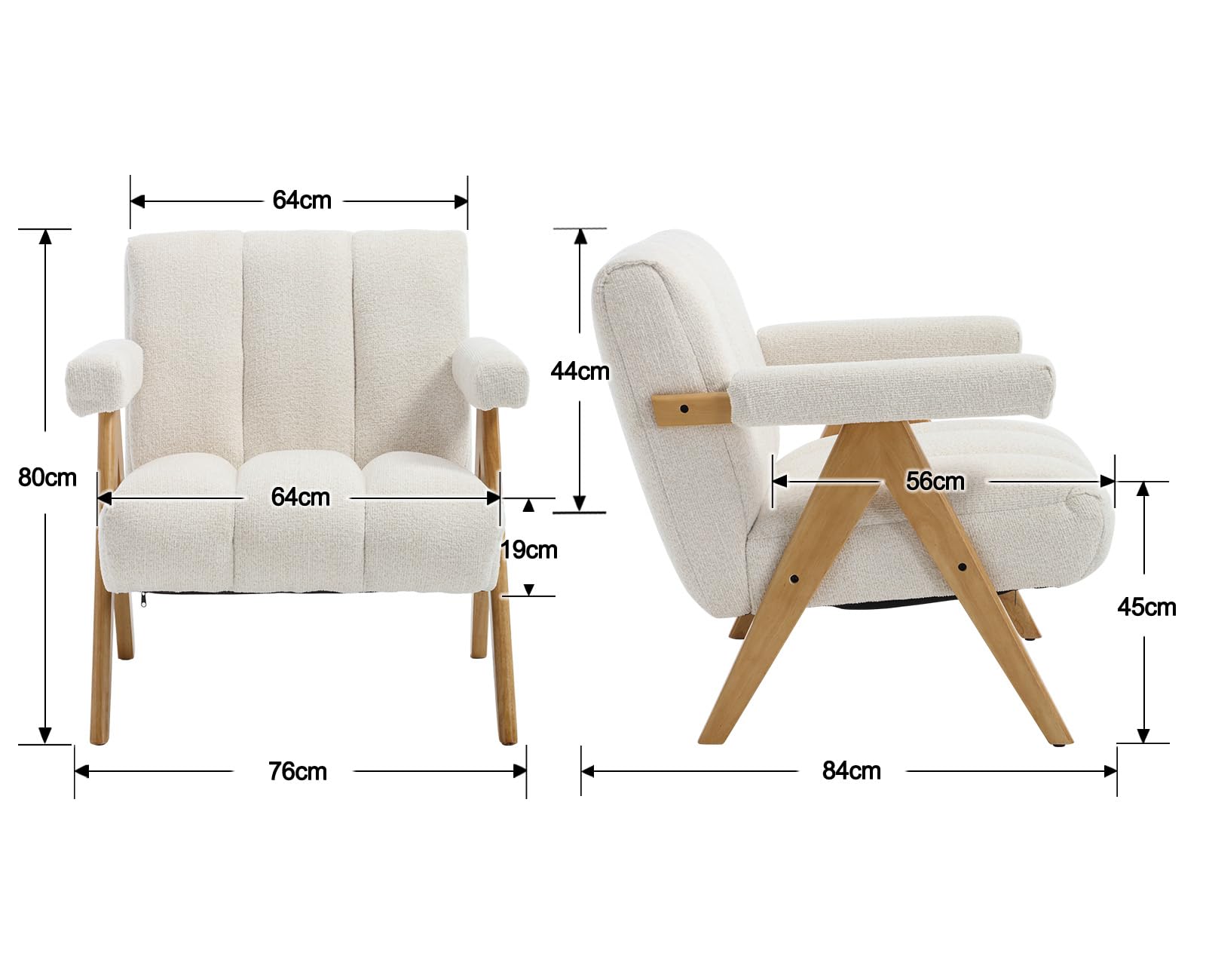 chairus Sillón de Chenilla para Salón Sillón Acolchado con Patas de Madera, Silla Relax con Brazos Butaca de Lectura para Sala de Estar/Dormitorio, Avena
