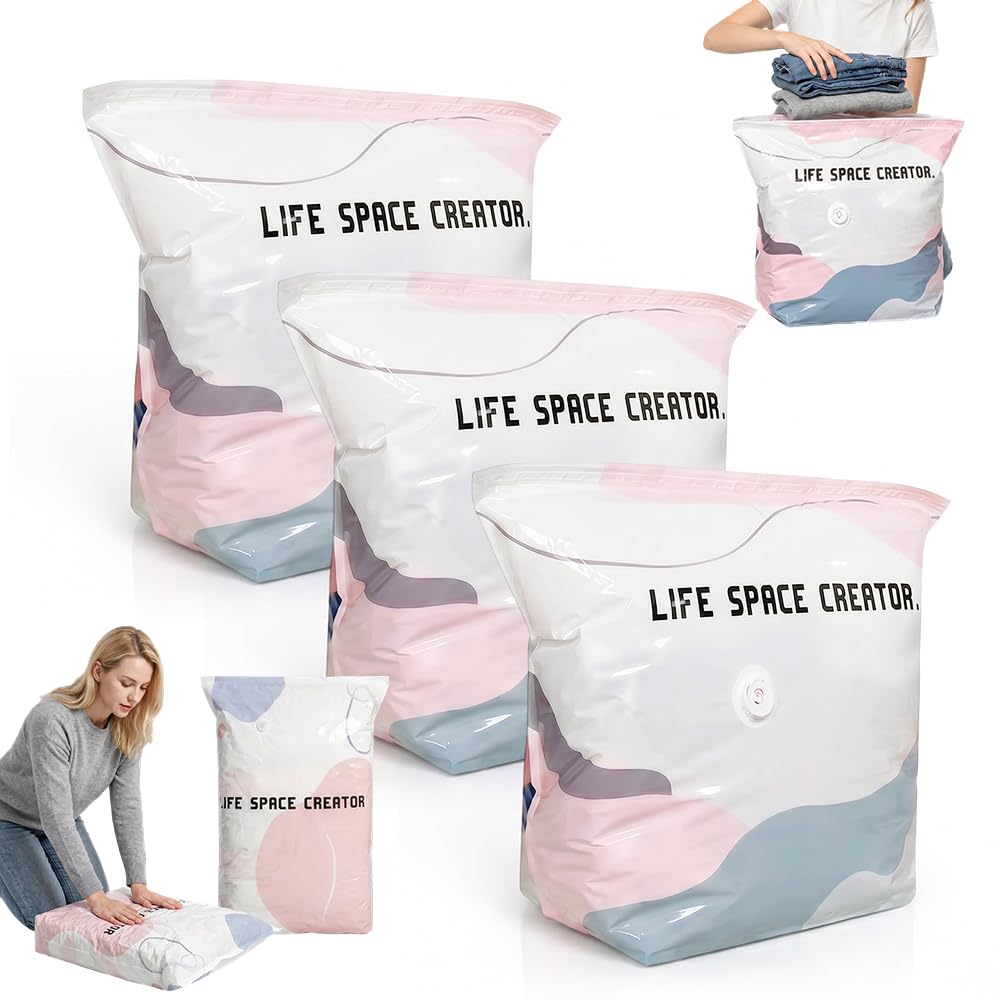 Vacuum Storage Bags No Pump Needed, 2027 New Space Saver Compression Bags (3, 70x50x30cm)