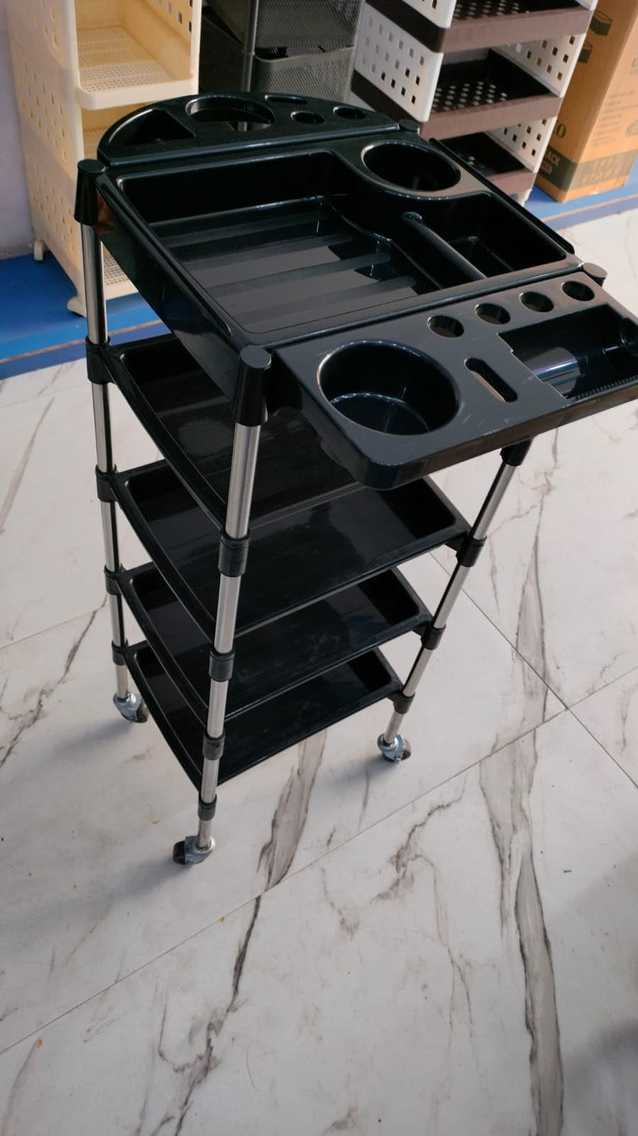 JAXO Plastic SPA Trolley Storage Cart Coloring Beauty Salon Roll About Hair Dryer Holder - Black…-image-33