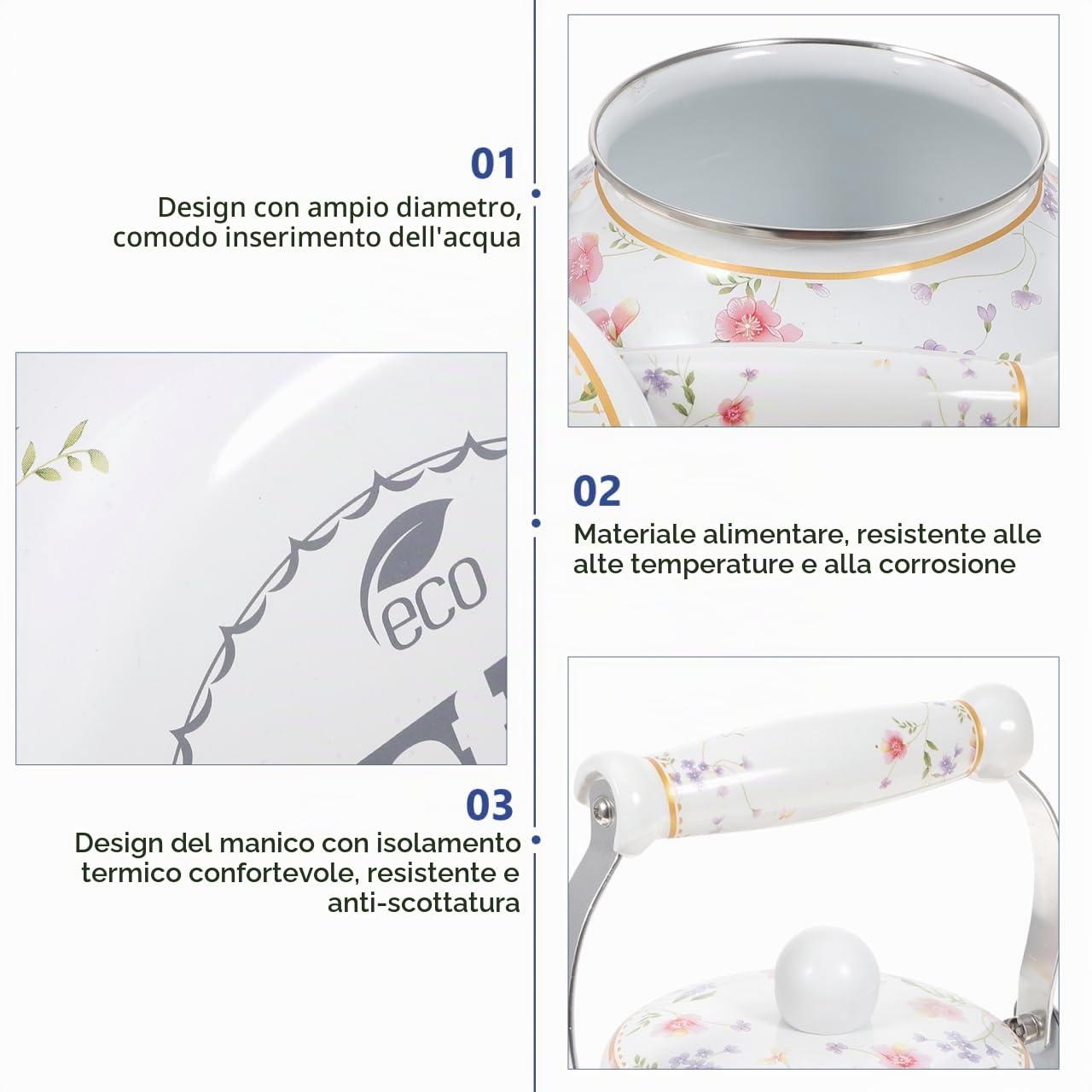 Vaguelly Teiera Smaltata Bollitore Da Fornello Per Acqua E Tè Compatibile Con Piano a Induzione Stufa a Gas Ed Elettrica Per Casa Ufficio Hotel E Ristorante 22.00X19.00X19.00 cm