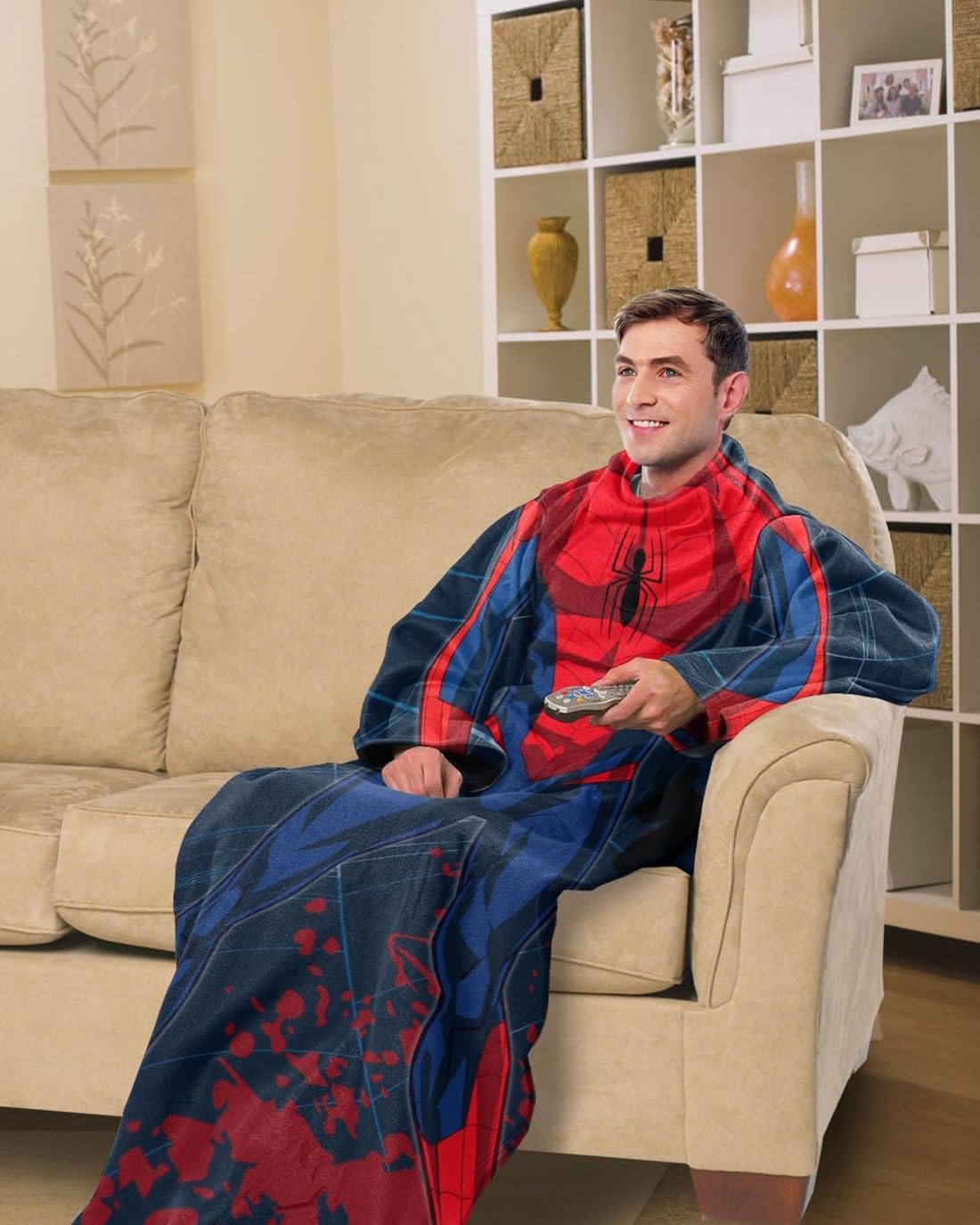 NORTHWEST Spider-Man Spidey Webs Adult Silk Touch Comfy Throw Blanket with Sleeves, 48" x 71" - Image 5