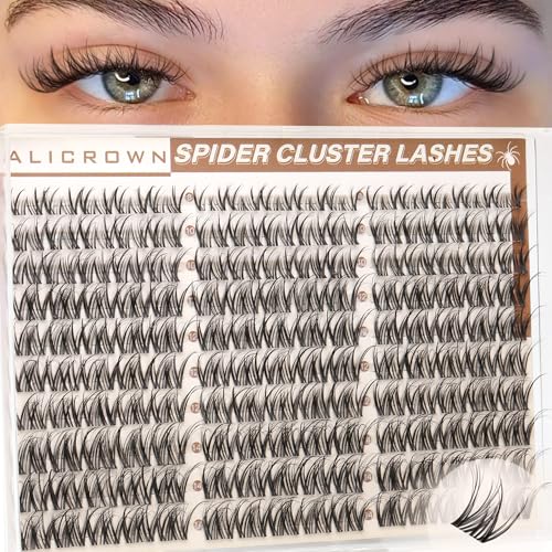 Spider Lash Clusters Breeze Wispy Eyelash Clusters D Curly Clusters Eyelash Extensions Natural 8-14MM Kim K Style Lash Extensions with Invisible Band for DIY at Home ALICROWN