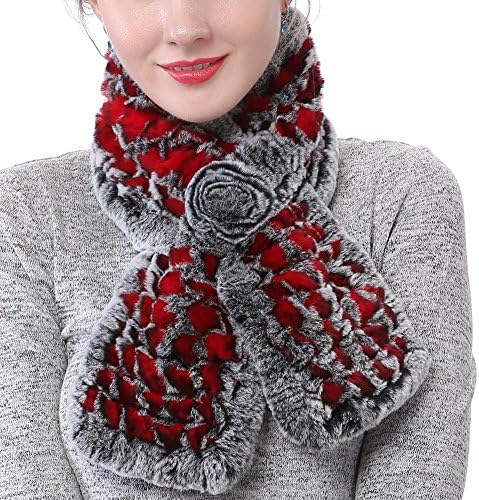 Valpeak Real Fur Scarves Women Winter Fur Neck Warmer Scarf Cold Weather Rabbit Knitted Fuzzy Fluffy