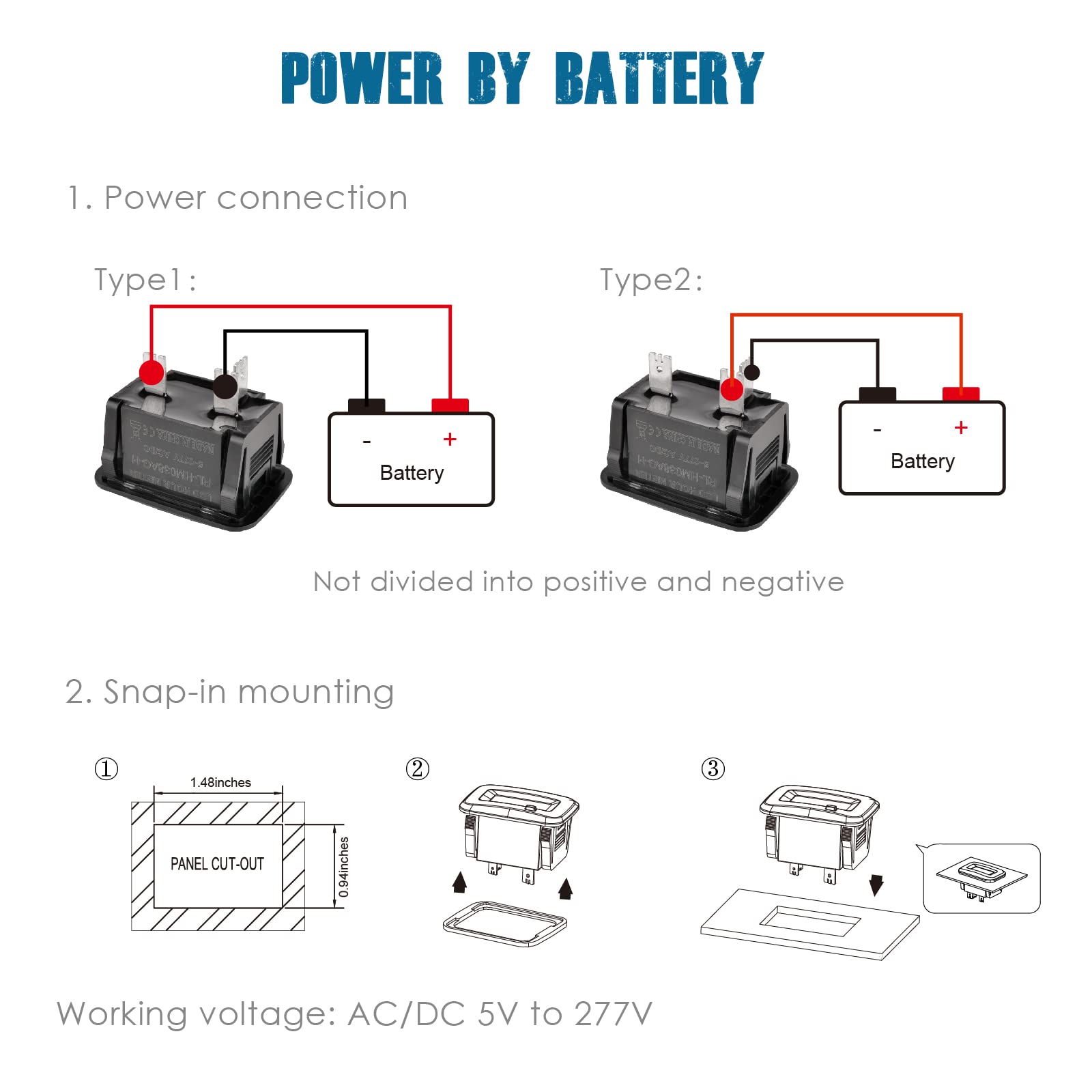 Runleader RL-HM038AGH1 Contador de horas de mantenimiento, tensión de trabajo AC/DC 5V a 277V.