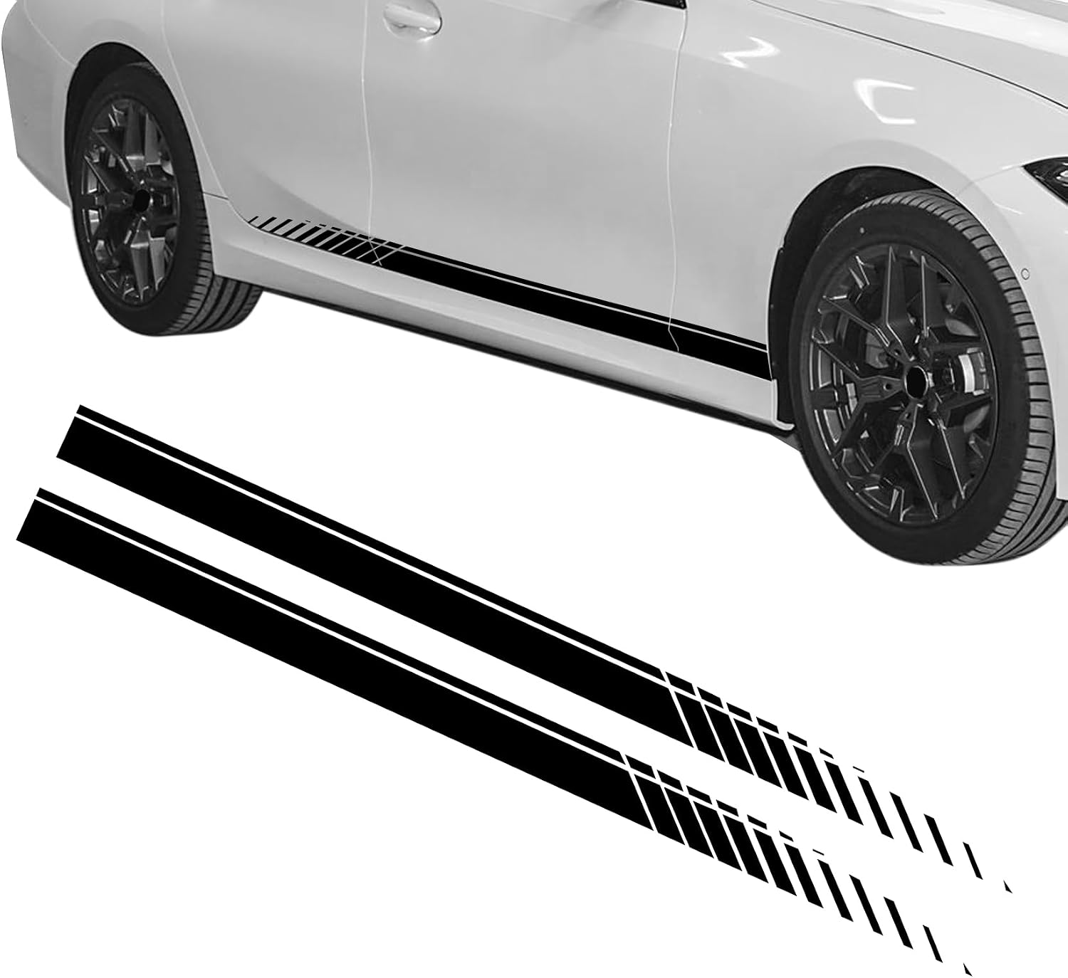 2PCS Sports Racing Stripe Graphic Stickers, Car Decals, Auto Body Side Sport Racing Stripe Graphic Sticker, Car Decoration Accessories Vinyl DIY Modified Stripe Decal for Most Vehicles (Black)