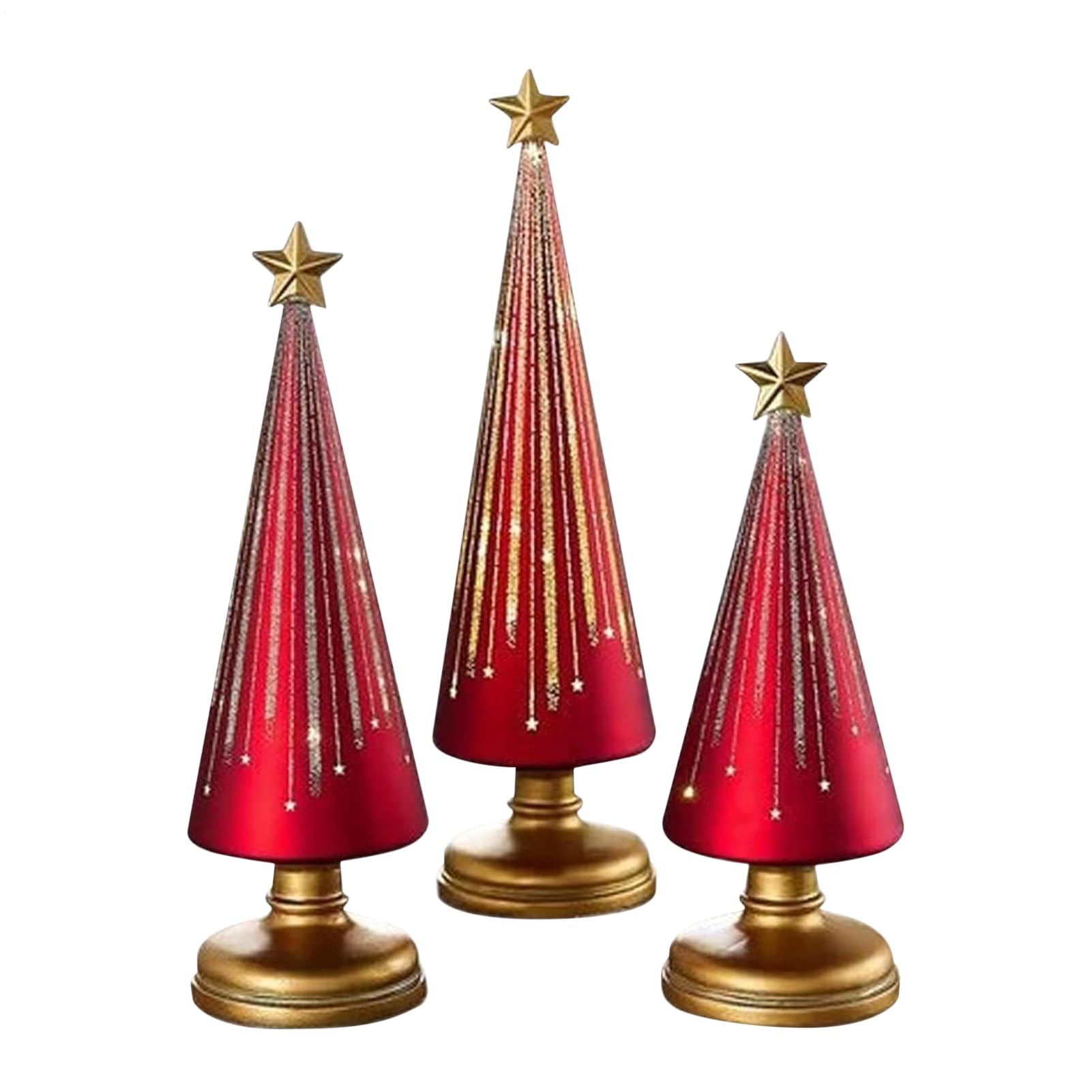 Sapins de Noël étoilés nocturnes en résine : lot de 3 décos de fête