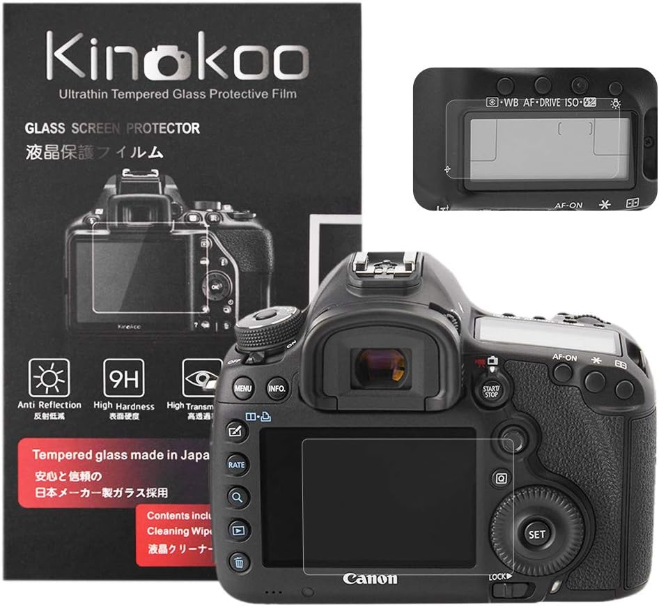 kinokoo Tempered Glass Film for Canon EOS 5D Mark III/5DS/5DS R Crystal Clear Film Canon Screen Protector with Top Screen Protector(2 pack)