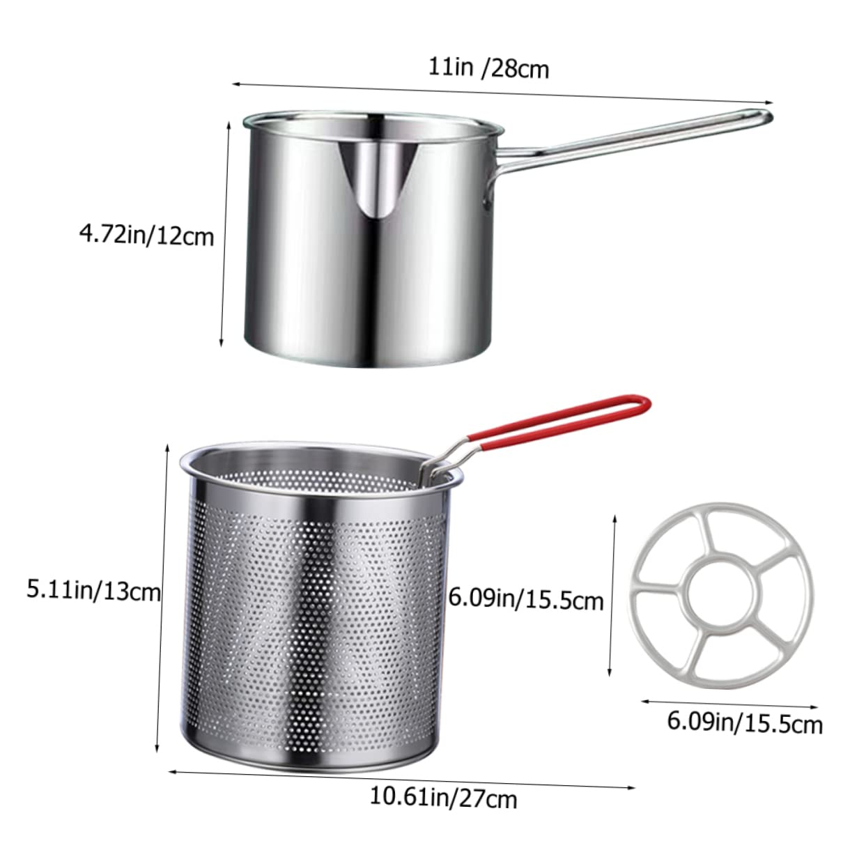 VOSAREA 1Set Stainless Steel Fryer Kit with Frying Pot Basket Deep Fryer for Chips Fish Vegetables and More Kitchen Essential for Home Cooking