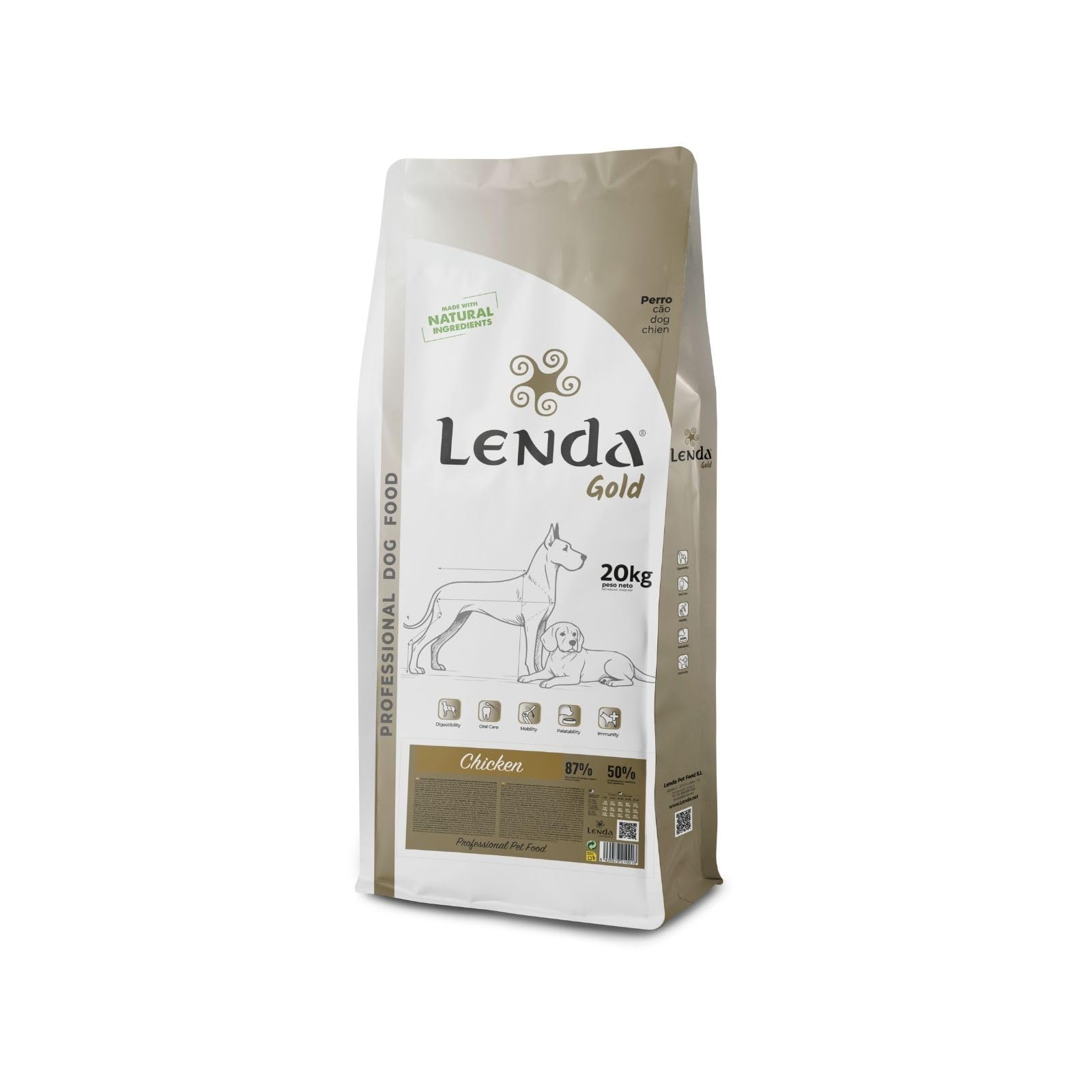 Lenda Chicken 20 kg - Crocchette per Cani Giovani e Adulti con Condroprotettori Probiotici e Olio di Calmone - Alimento per Cani Grande e Piccola - Cibo per Cane di Pollo - Croccantini Cane Naturale