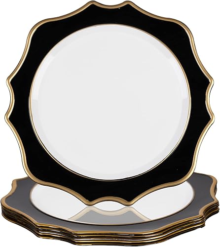 Miniatura 7 de MAONAME Juego de 6 platos de carga rosados de 13 pulgadas, cargadores redondos para platos llanos, cargadores de placa festoneada con borde dorado,