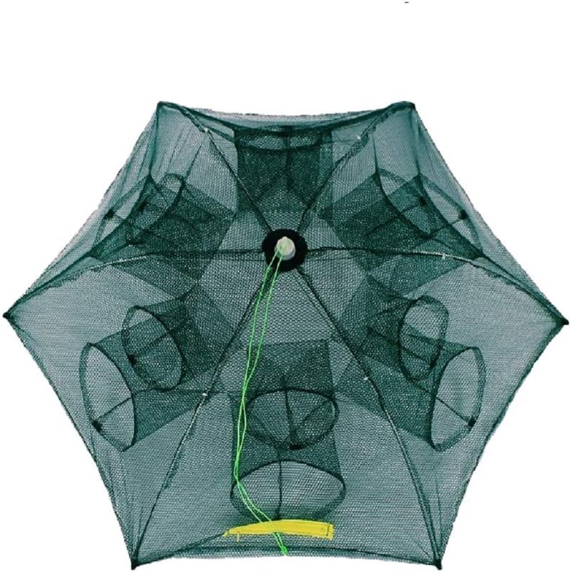 Portable Folded Fishing Net Fish Shrimp Minnow Crayfish Crab Baits Cast Mesh Trap automatic , Easy Use Hexagon 6 Hole Cage Crab Fish Minnow Crawdad Shrimp (6 sides 12 Holes)