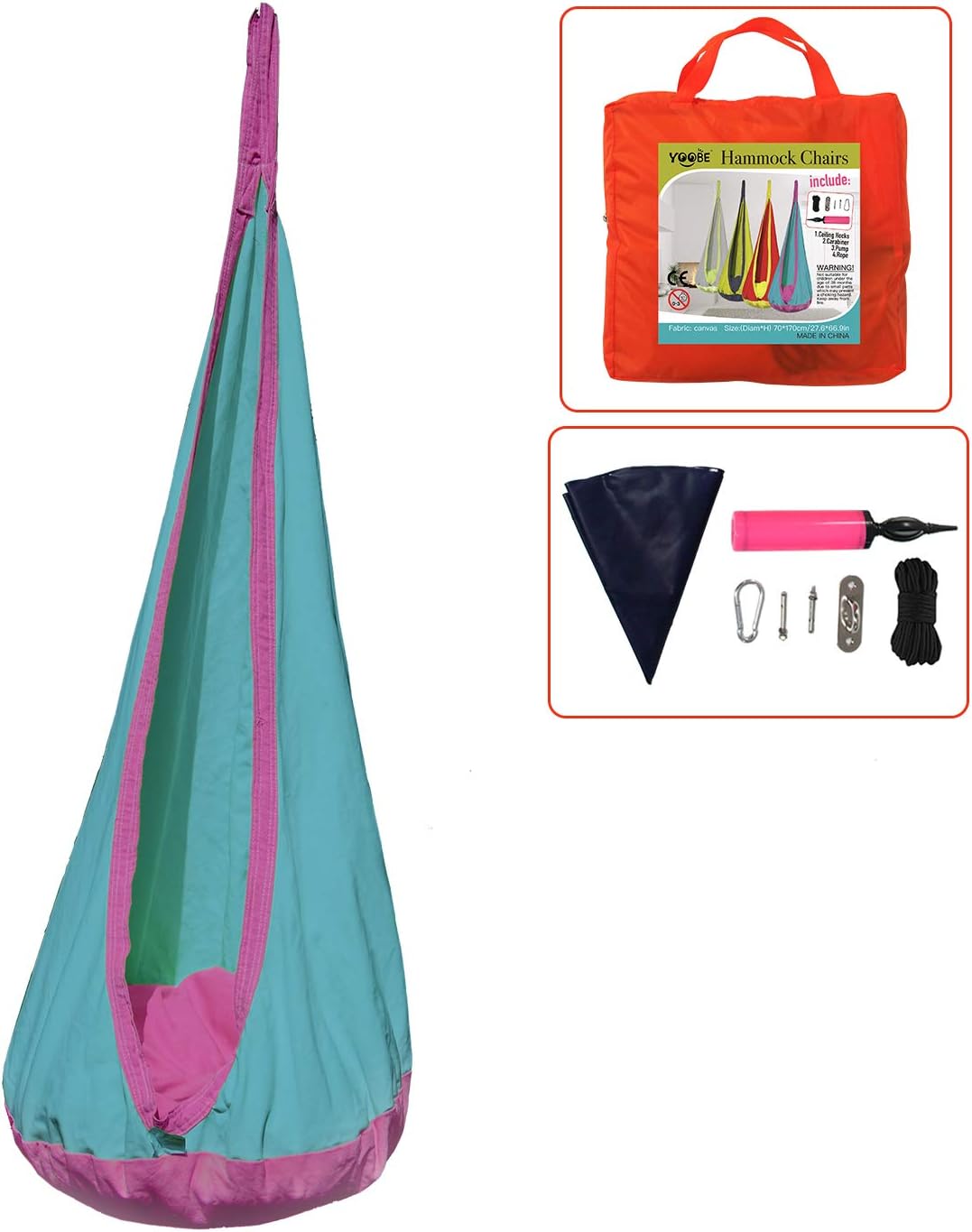 Hammock Pod Kids Swing/Outdoor and Indoor Kids Hammock Chair Sensory Seat - Hammock Chair Hardware Kit Included (Turquoise)