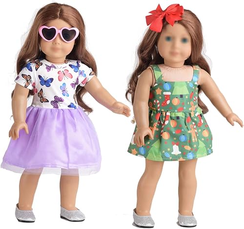Miniatura 5 de Sweet Dolly Conjunto de accesorios de ropa de muñeca de 18 pulgadas, ropa de muñeca de moda, unicornio, arco iris, mariposa, leopardo, vestidos,