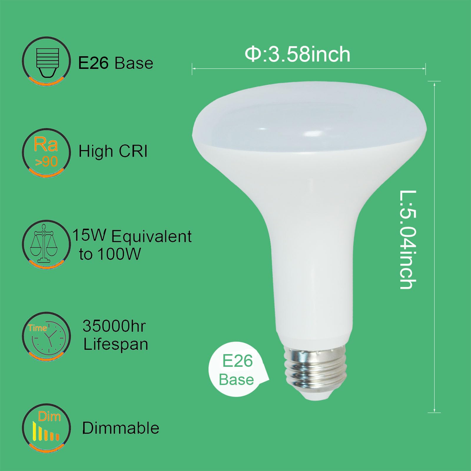 BR30 LED bombilla, 15 W (equivalente a 100 W), intensidad regulable, 2700 K (suave resplandor blanco), 120 Degree Ángulo de haz, Wide Flood bombilla, Base media (E26), 1350 lumens UL y Energy Star aprobado