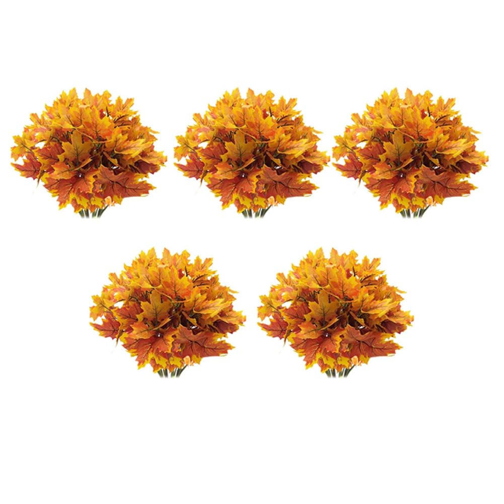 Hndhbfgrt 5X Artificial Maple Leaves Branches Autumn Leaves 5 Bundles Fall Decorations Outdoor UV Greenery Shrubs Plants