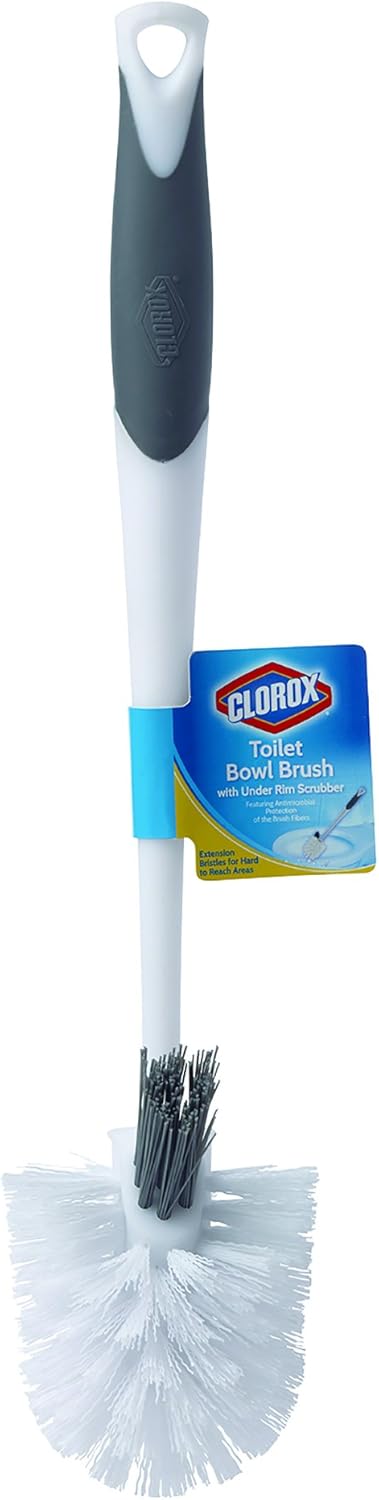 Clorox Toilet Bowl Brush with Under Rim Scrubber - Antimicrobial Bristles for Deep Clean & Odor Protection