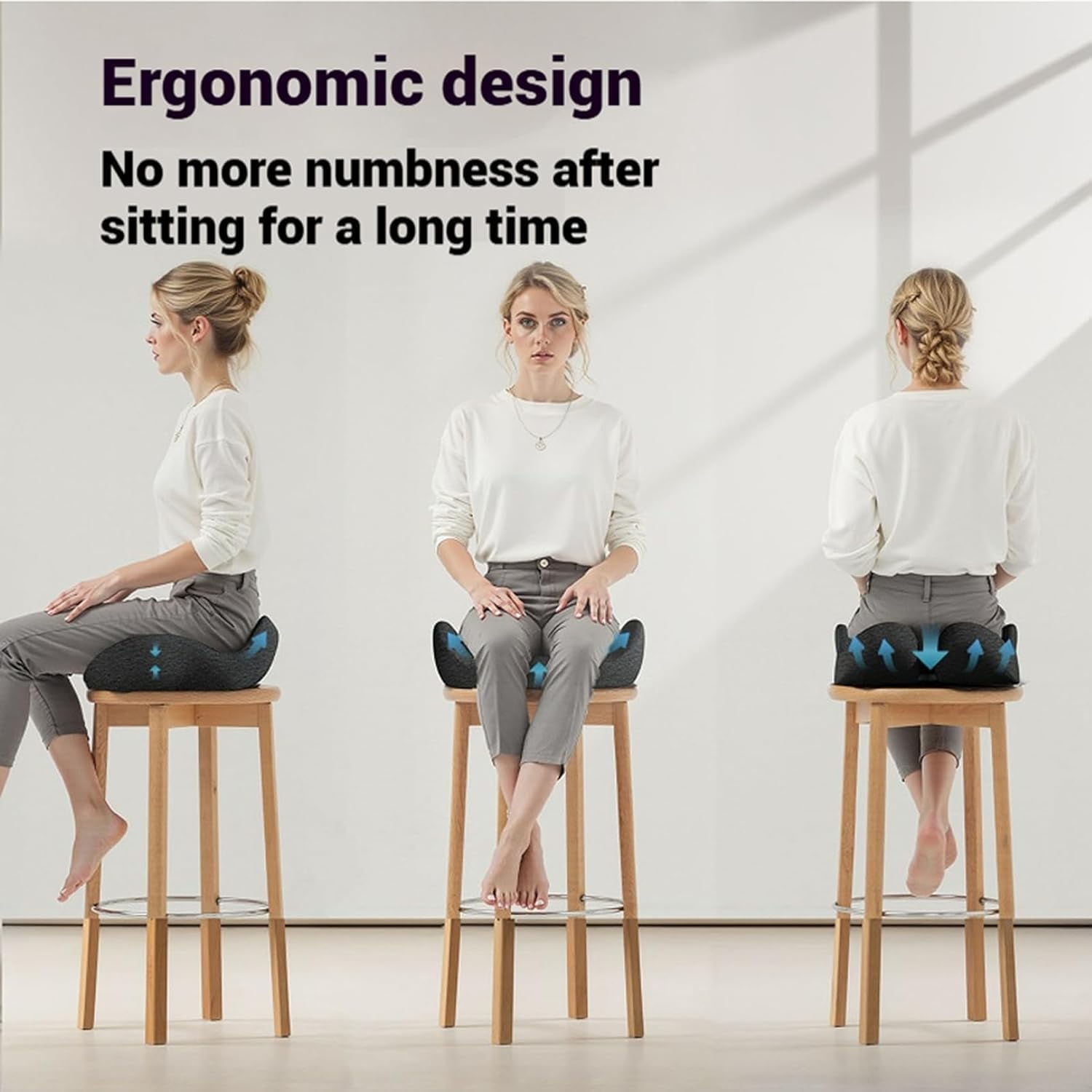 Nordic Comforts Seat & Lumbar Cushion, Happicartus Seat Cushion, Nordicscomforts Orthopedic Lumbar Cushion with Detachable Pillowcase for Office – Hip & Sciatic Comforts, Long-Lasting (White)