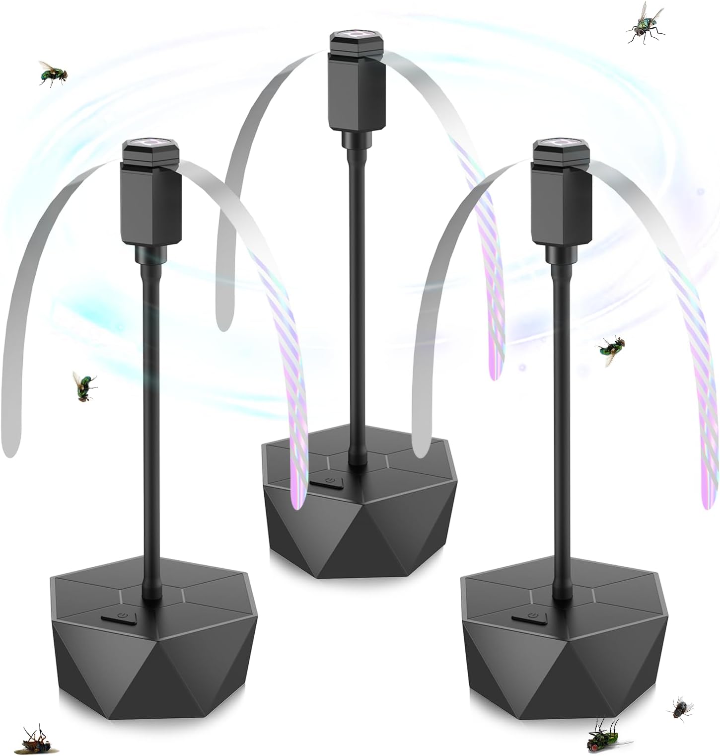 Fly Fans for Tables, Fly Repellent Fan Outdoor Indoor Keep Flies Away, Fly Repellent Fans for Tables with Holographic Blades for Picnic BBQ, 3 Pack Black