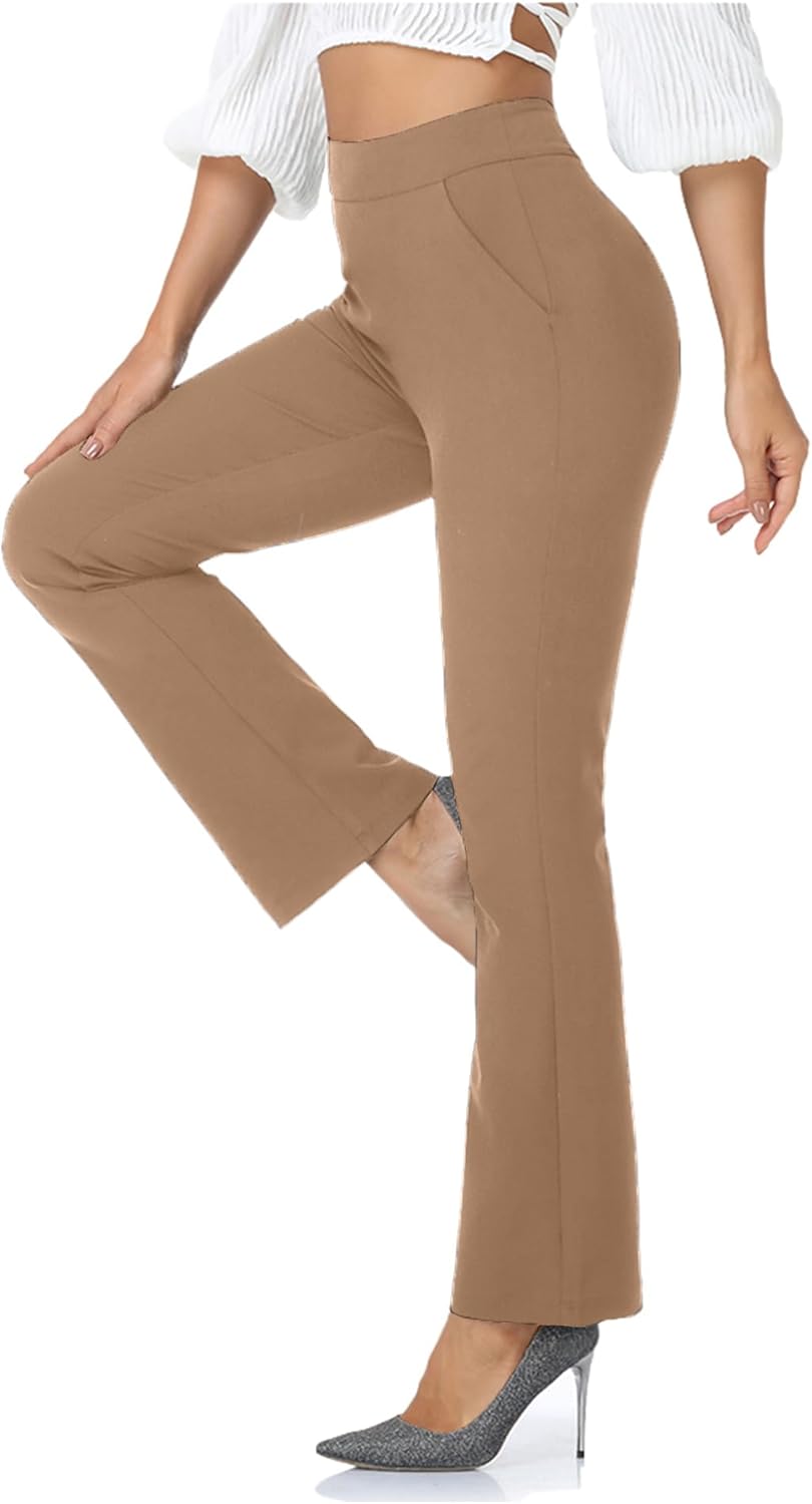 Agenlulu High Waisted Dress Pants for Women Petite/Regular/Tall Bootcut Pull On Yoga Work Slacks Pockets 28"/29.5"/31.5"