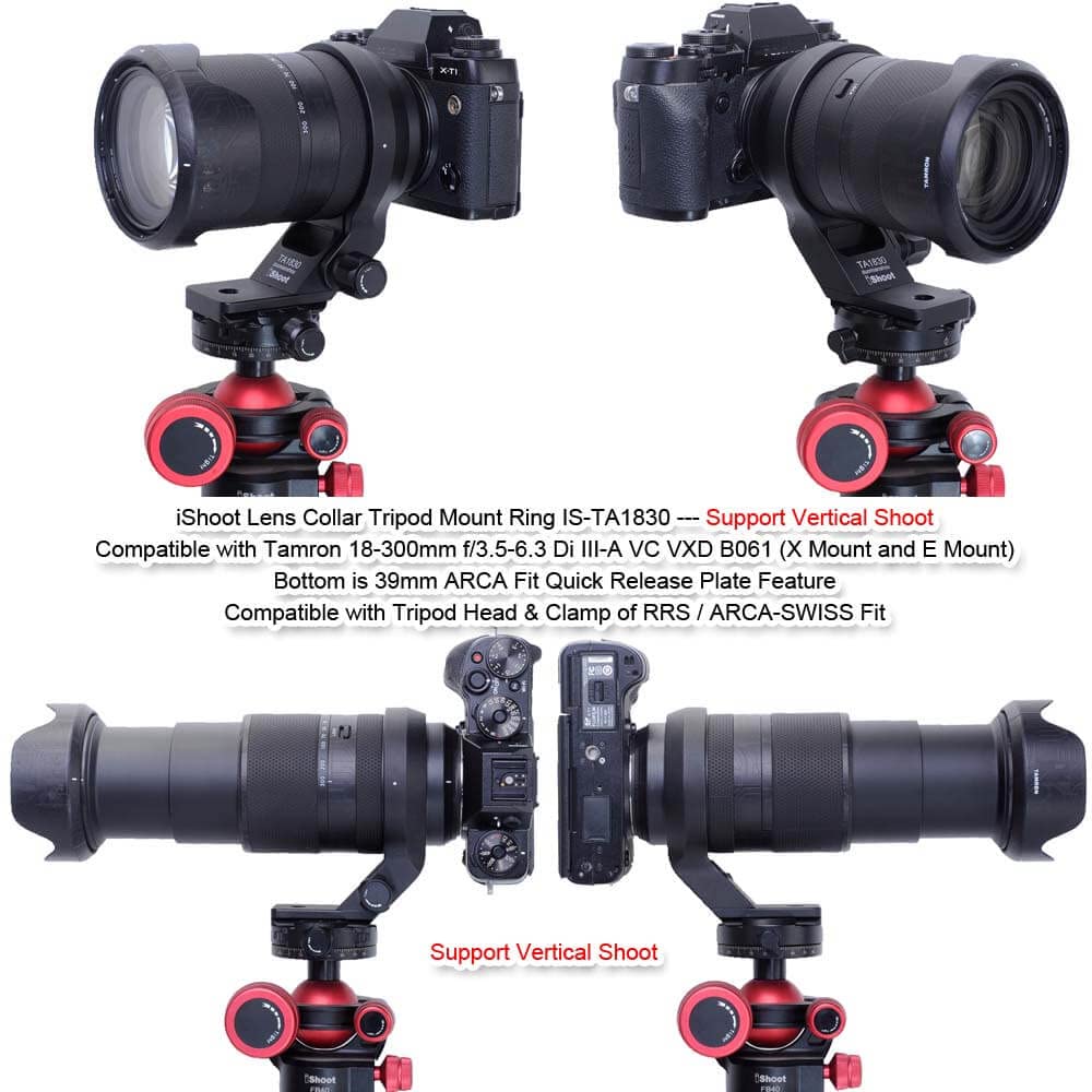 iShoot Anneau de Montage pour Trépied Bague Collier d'Objectif Compatible avec Tamron 18-300mm f/3.5-6.3 Di III-A VC VXD B061 (X/E Mount), Support d'Lentille plaque de dégagement rapide de la Arca Fit