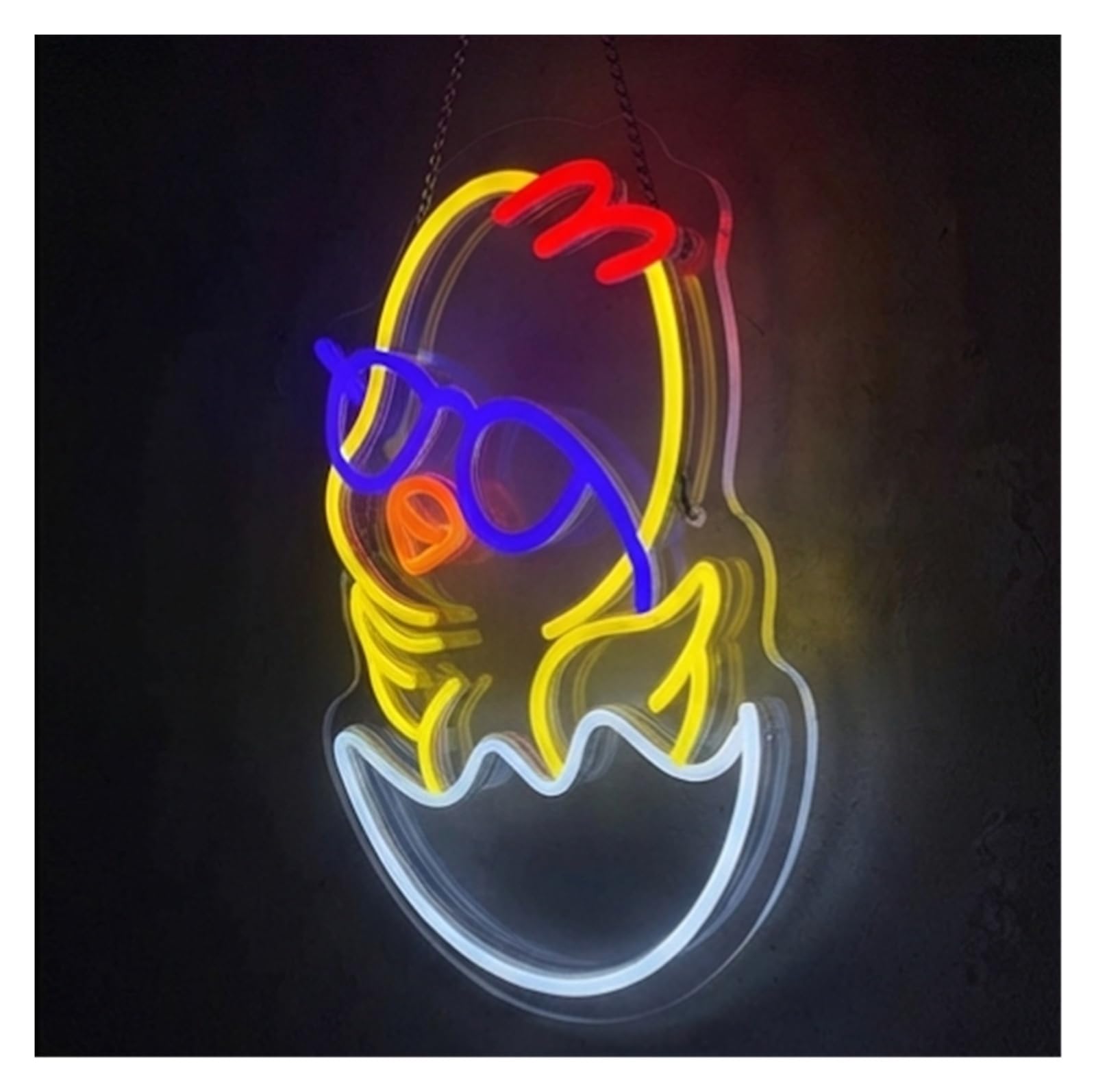 XENITE Luces Art Decoration Christmas Luz De Neón De Pollo Bebé, Letrero De Neón De Huevo Agrietado, Señales De Atmósfera Regulables Alimentadas Por USB, Para Decoración De Pared, 38.1cm×28cm