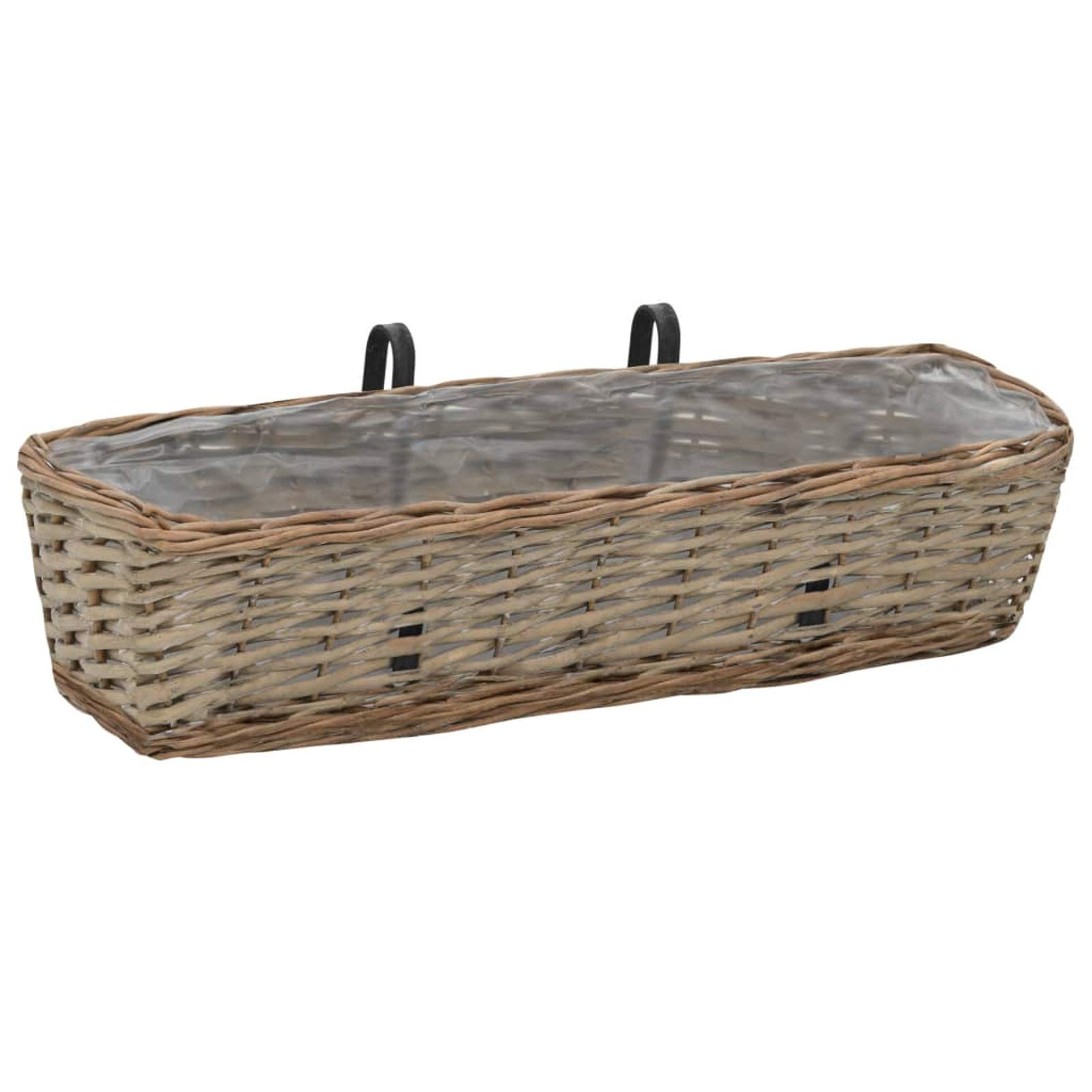 Jardinières Balcon 2 pcs Jardinière Suspendue en rotin Pot de Fleurs Aspect rotin Jardinieres Exterieur Bac Jardiniere Bac à Fleurs Extérieur Osier avec Doublure de PE-60 x 18 x 13 cm