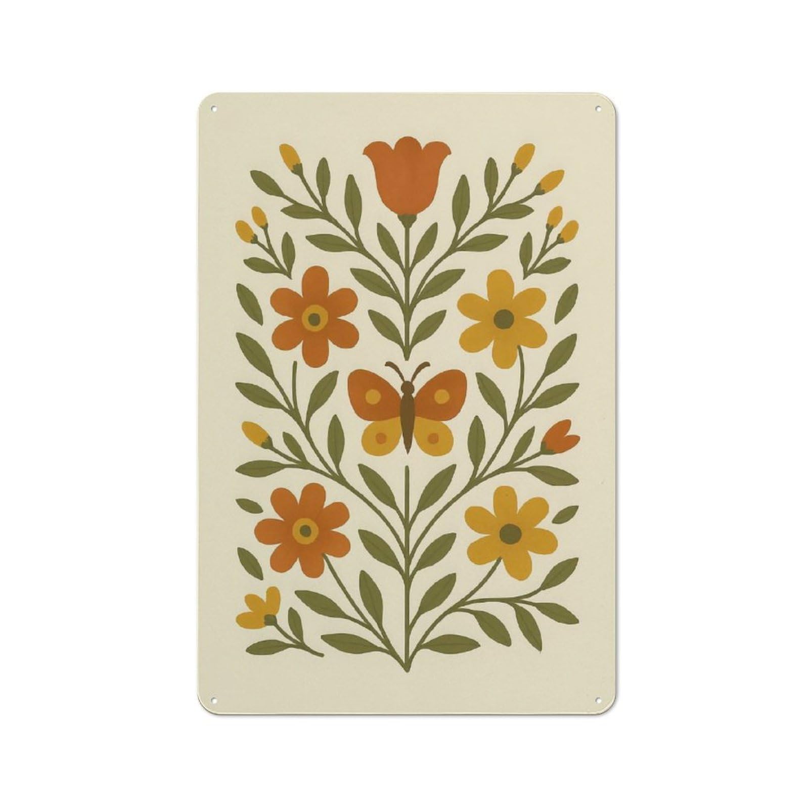 Junmoney Style-3 Classic Folk Art Butterfly And Floral Scandinavian Kitchen Metal Sign 30X20cm, Kitchen Wall Decor For Kitchen, Cafe, Pantry Or Dining Room