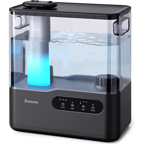 BREEZOME 5L Humidifiers for Bedroom Large Room, 36H Top Fill Cool Mist Humidifier with Essential Oil Tray, 7-Color Mood Light, Timer, Quiet Ultrasonic Humidifier for Home, Baby Nursery, Plants