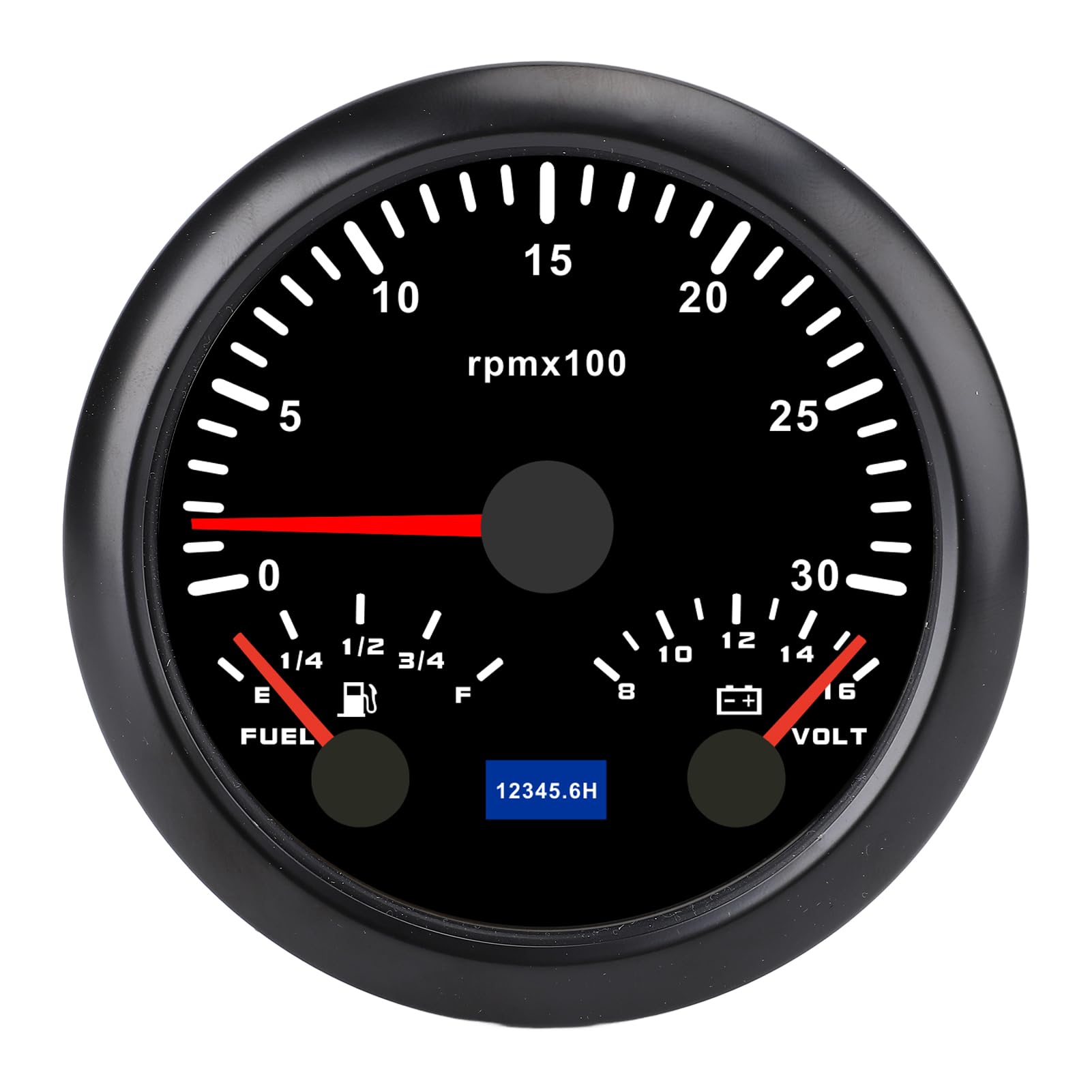 Tachometro Marino 85 Mm, Calibro Voltmetro del Carburante 3 in 1 con la Retroilluminazione di 7 Colori per la Barca per per Auto per Camion, Adatto Alla (Black Dial Black
