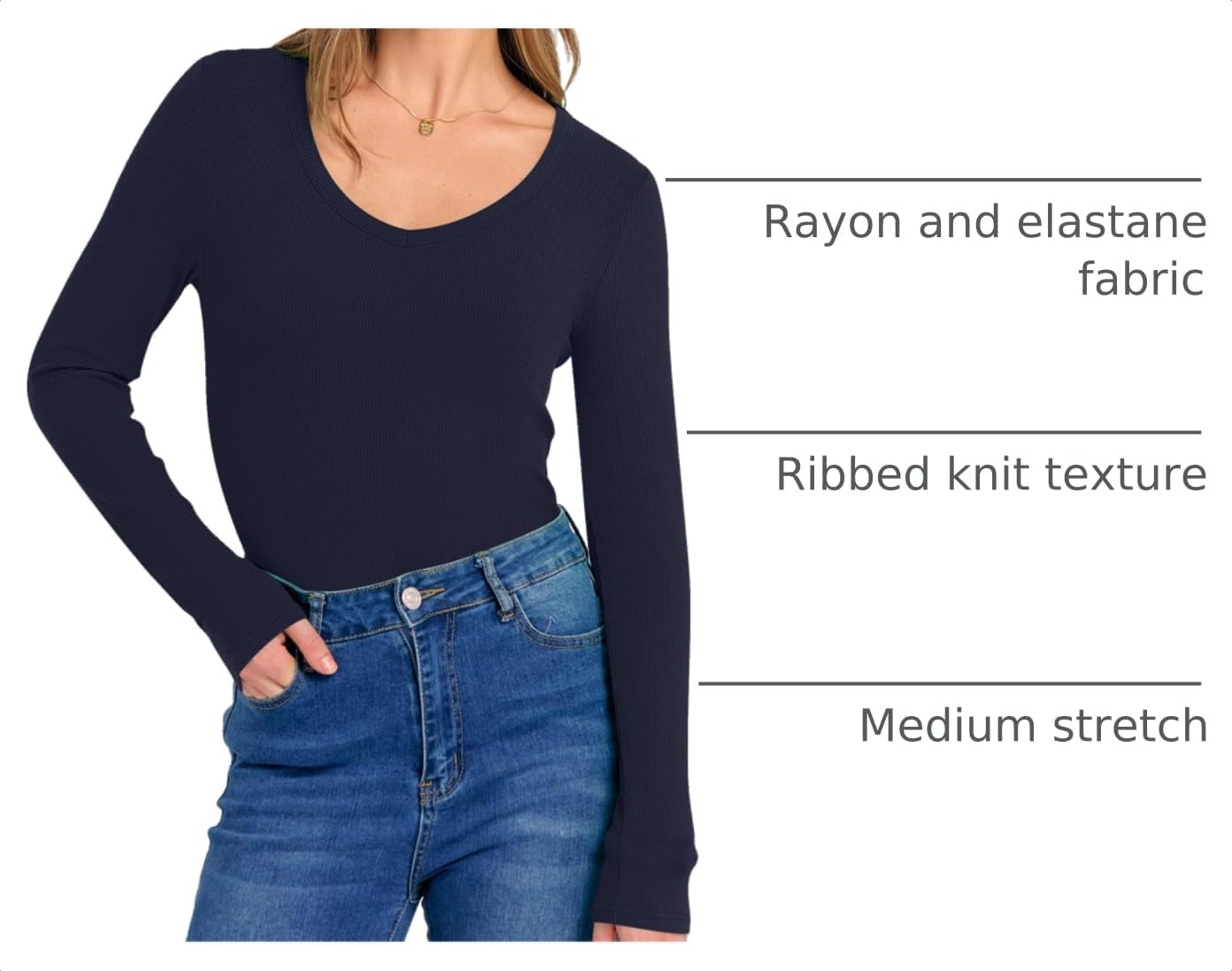 ANRABESS Long Sleeve Shirts for Women Fall V Neck Slim Fit Tops Basic Tee image 4