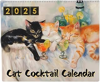 2025 キャット カクテル カレンダー 2025 ニャーテイル アワー 壁掛けカレンダー - Catart、猫好きへのギフト、クリスマス カレンダー