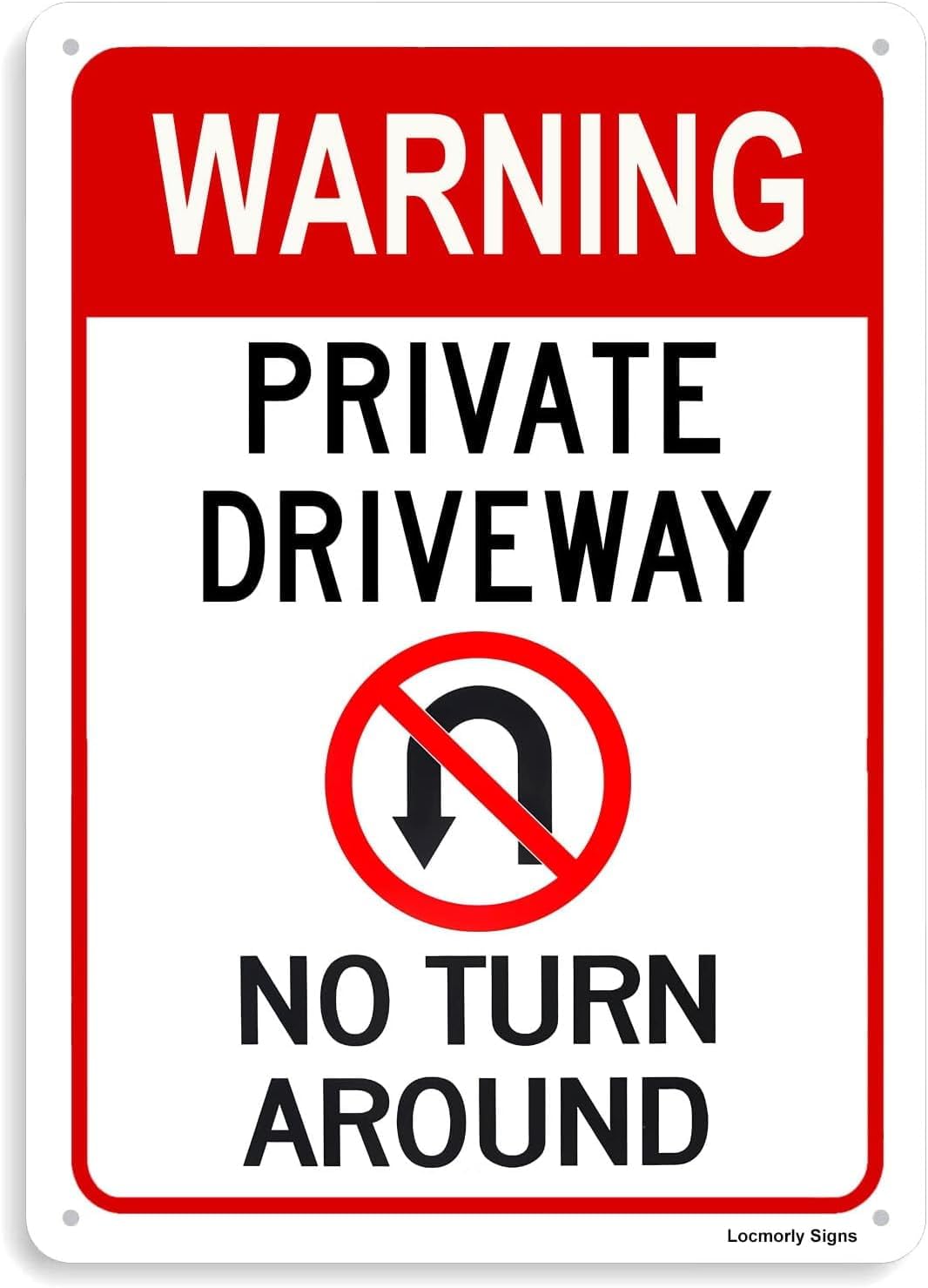 (2-Pack) Warning Metal Tin Sign, Private Driveway Sign No Turn Around Sign, 8x12 Inch, Sign for Outdoor Use
