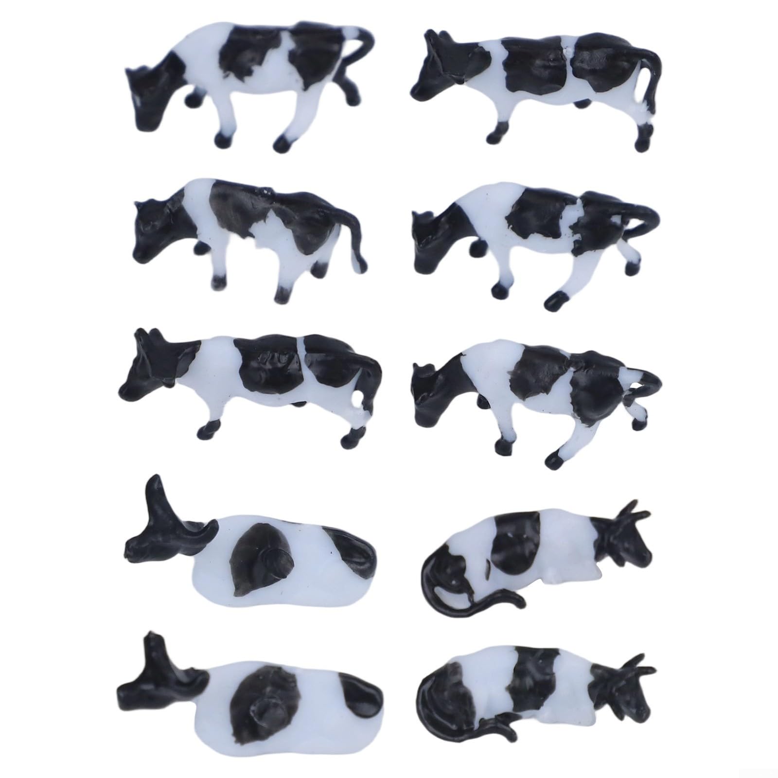 Lot de 10 figurines miniatures de vaches miniatures noires et blanches pour maquettes de vaches à l'échelle 1:87 HO/OO